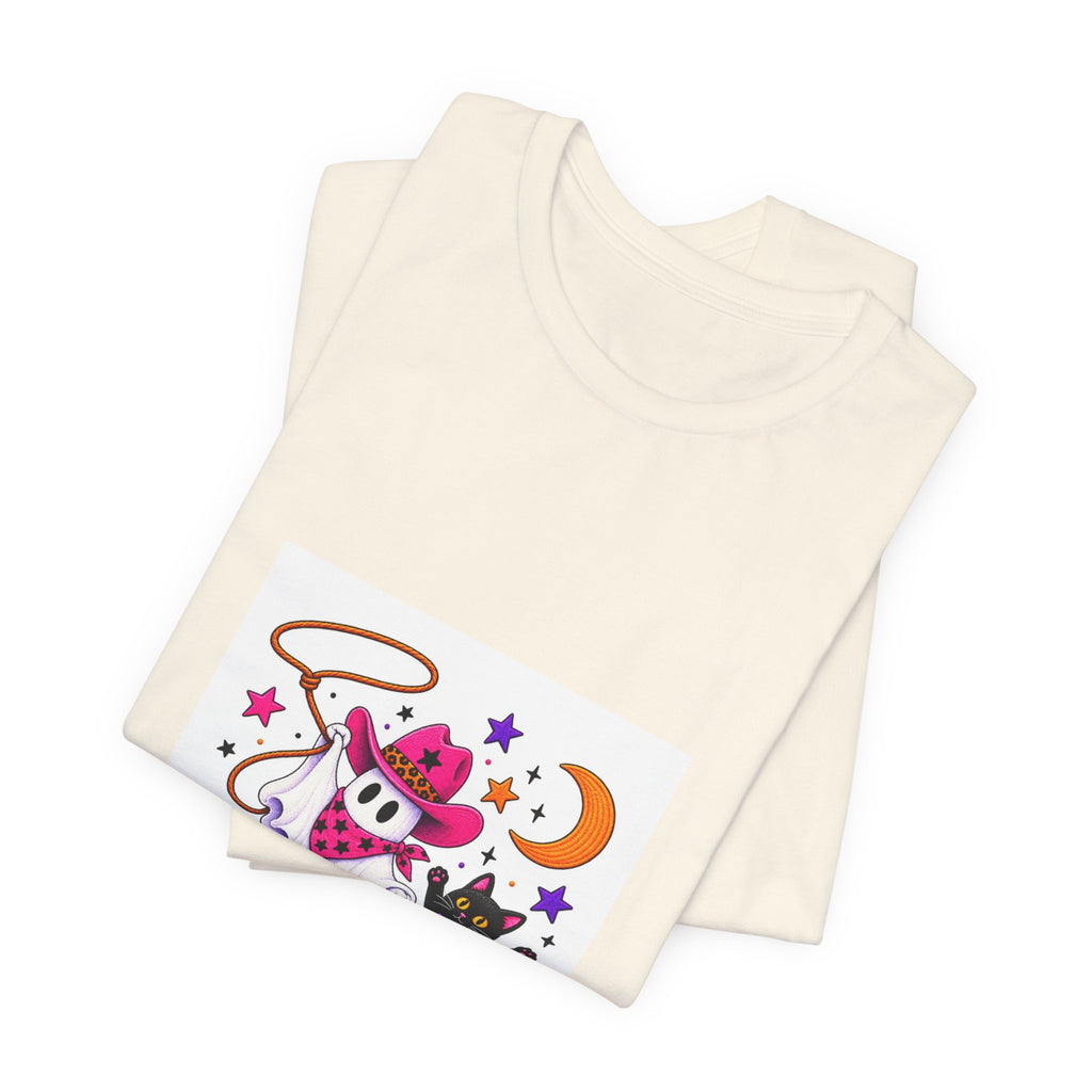 Halloween Ghost Cat T‑Shirt — Cute Witchy Ghost & Black Cat Tee