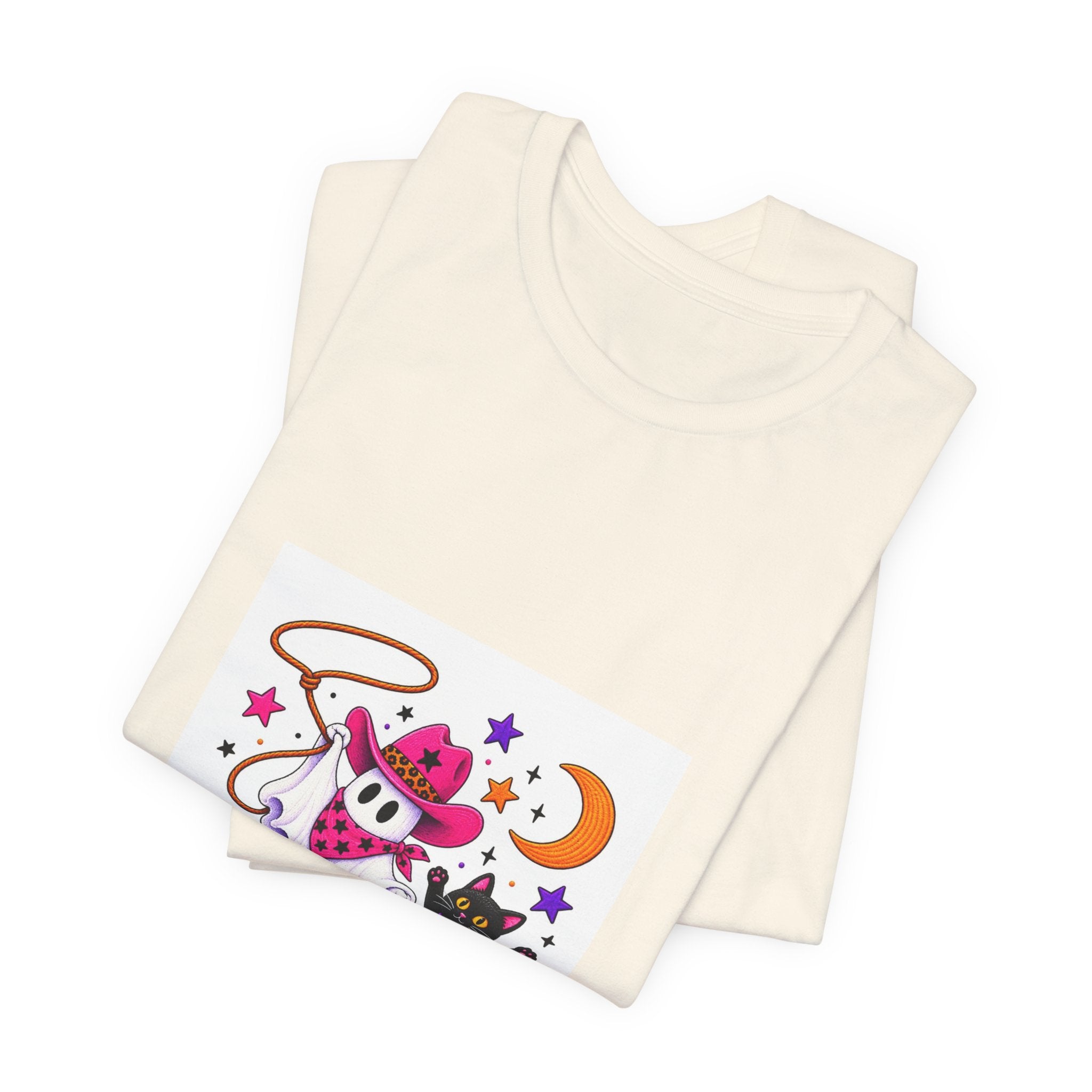 Halloween Ghost Cat T‑Shirt — Cute Witchy Ghost & Black Cat Tee