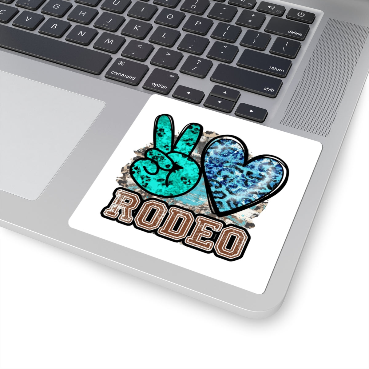 Peace + Heart Rodeo Sticker — Turquoise Leopard Kiss-Cut Decal