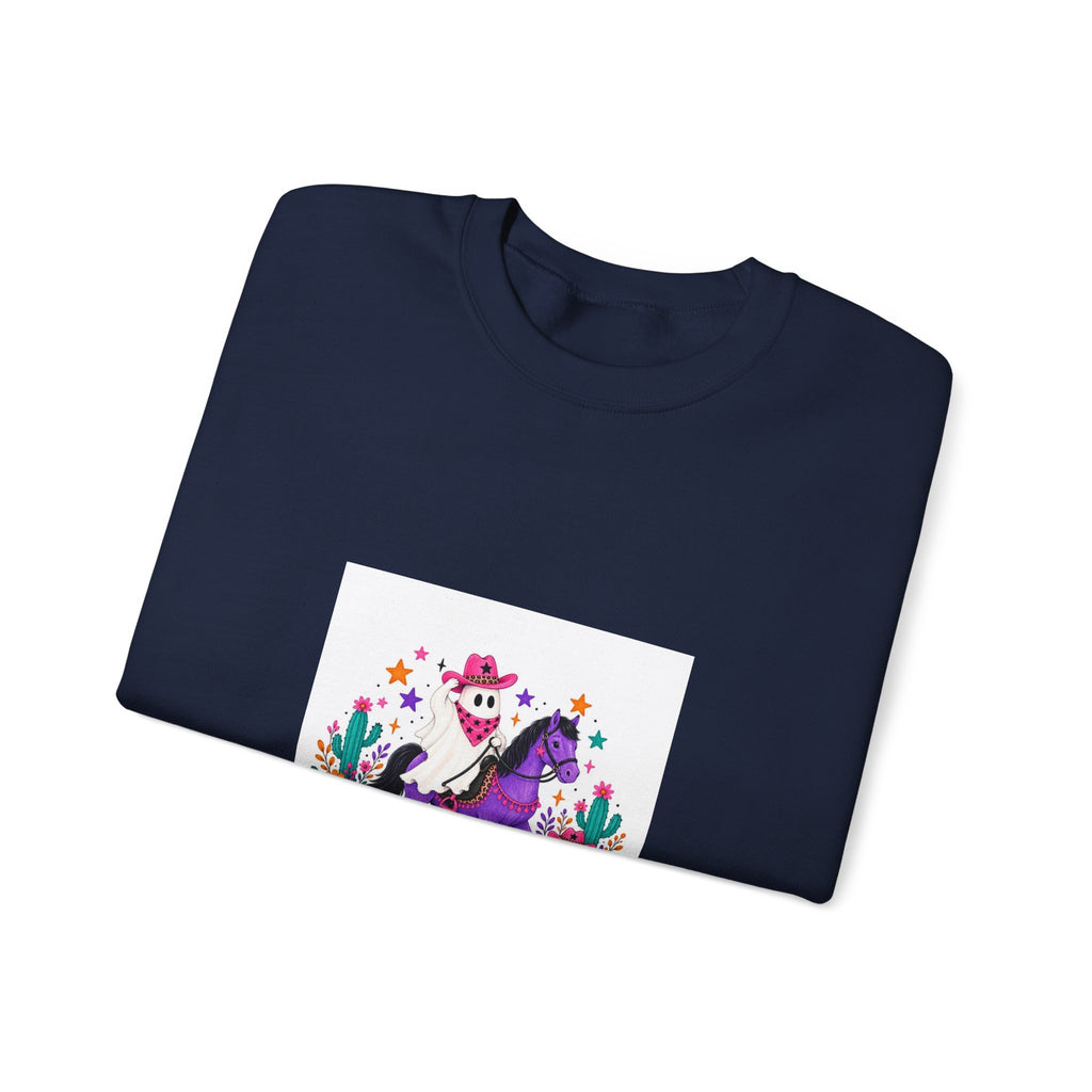 Halloween Unicorn Crewneck Sweatshirt — Cute Spooky Pony with Ghosts & Pumpkins