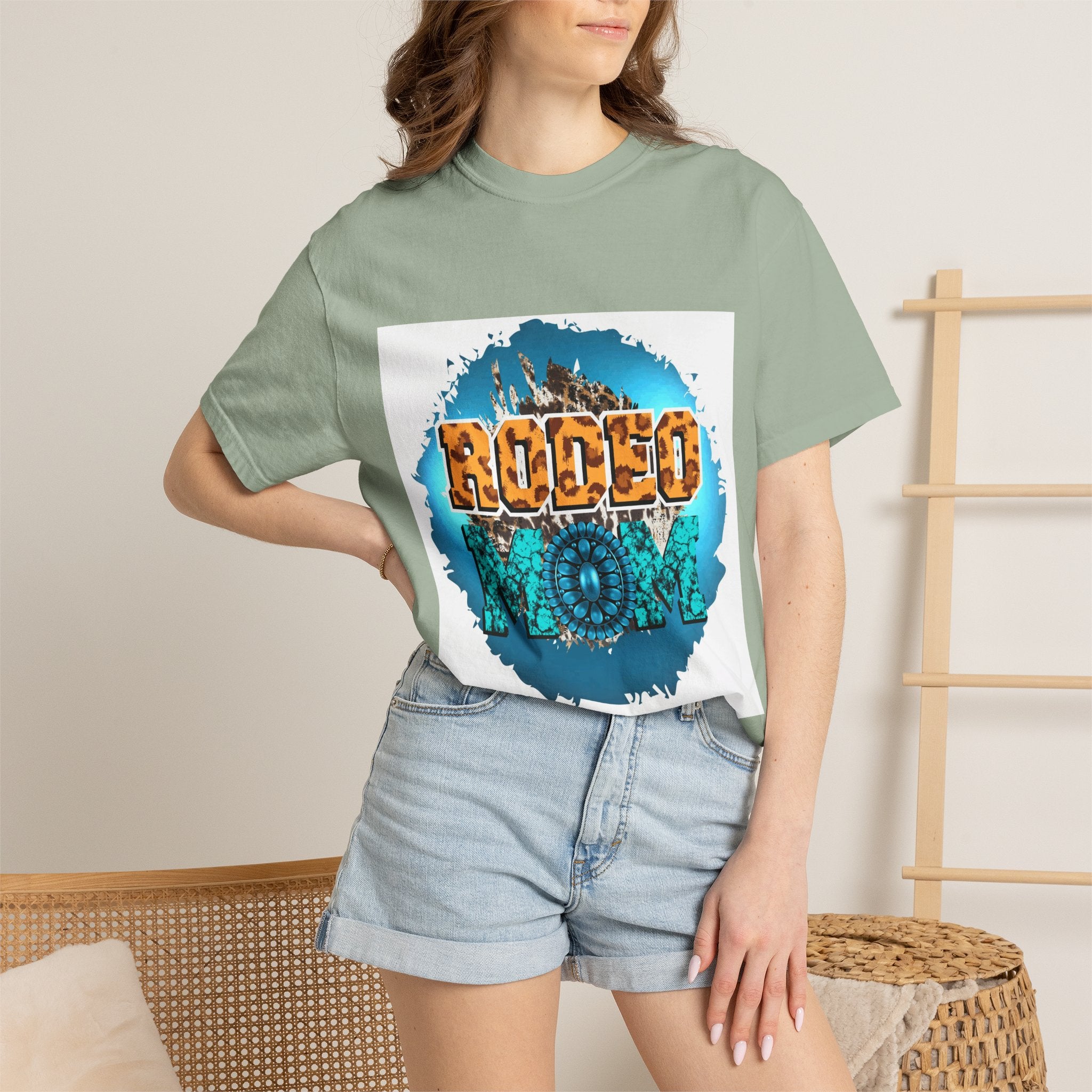 Rodeo Mom Graphic T-Shirt — Western Cowgirl Bronc & Turquoise Design