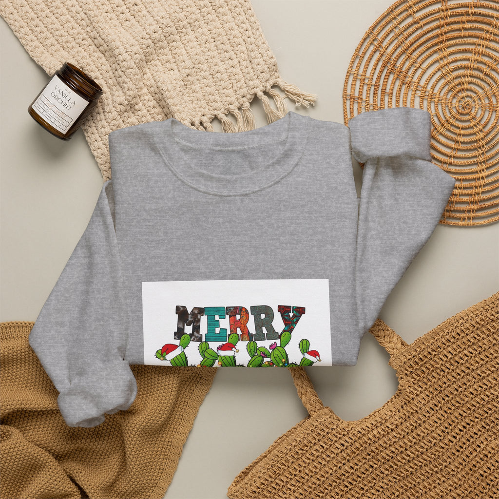 Christmas Cactus Sweatshirt — "Merry Christmas" Holiday Crewneck