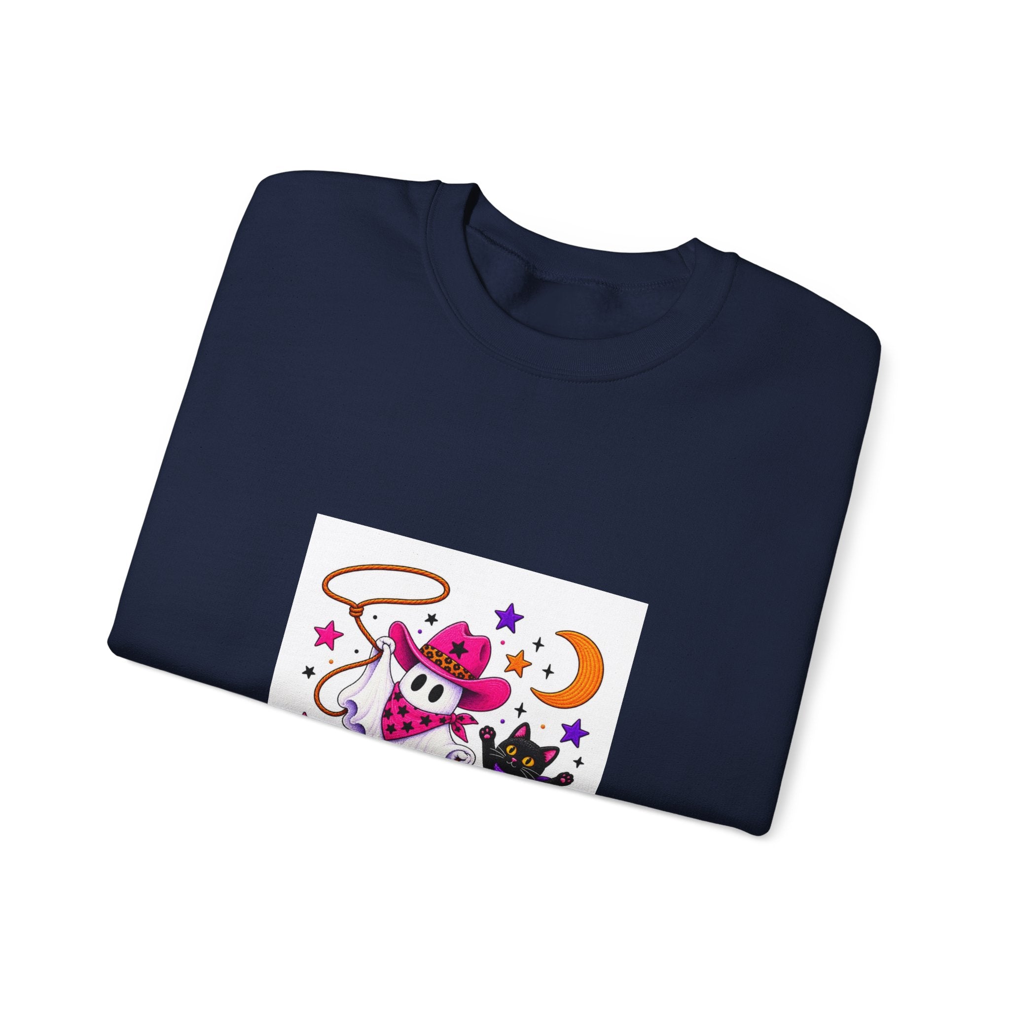 Cute Ghost Cowboy Crewneck Sweatshirt – Western Halloween Spirit