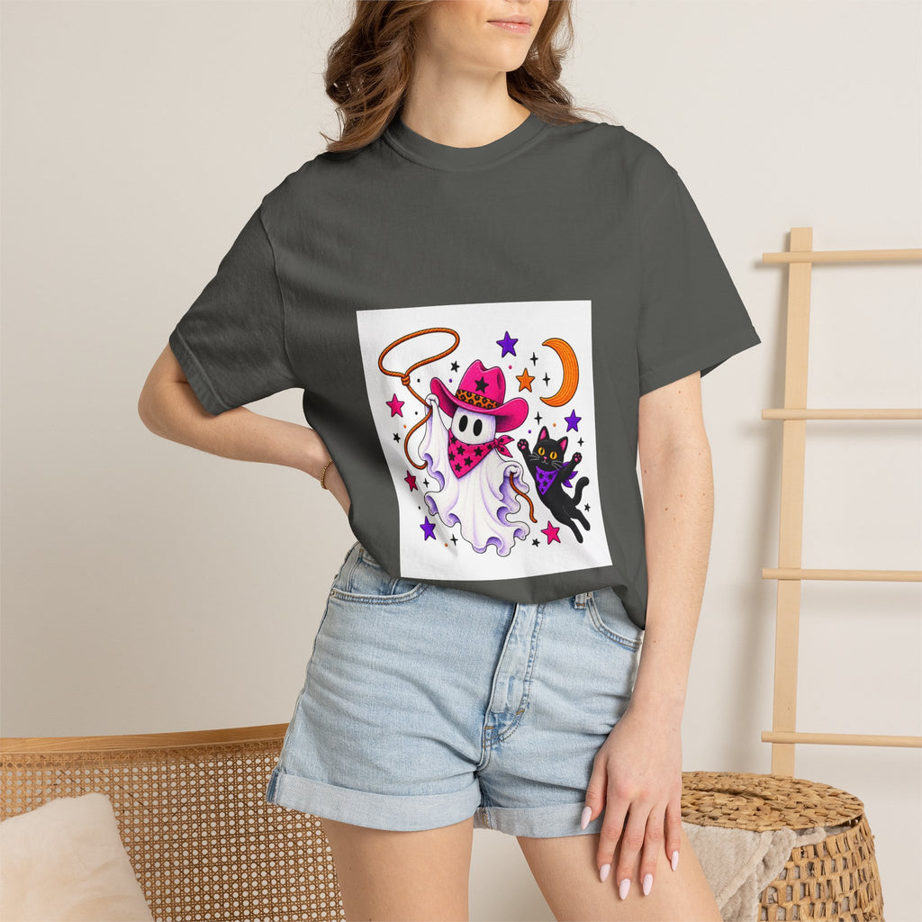 Cowboy Ghost and Black Cat Halloween T-Shirt