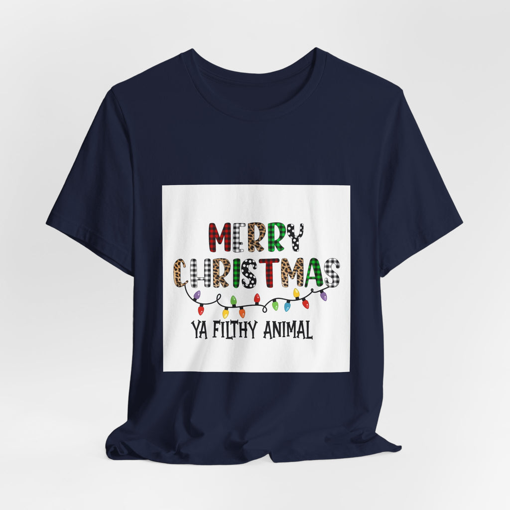 Merry Christmas Ya Filthy Animal T-Shirt – Funny Holiday Tee with Festive Lights