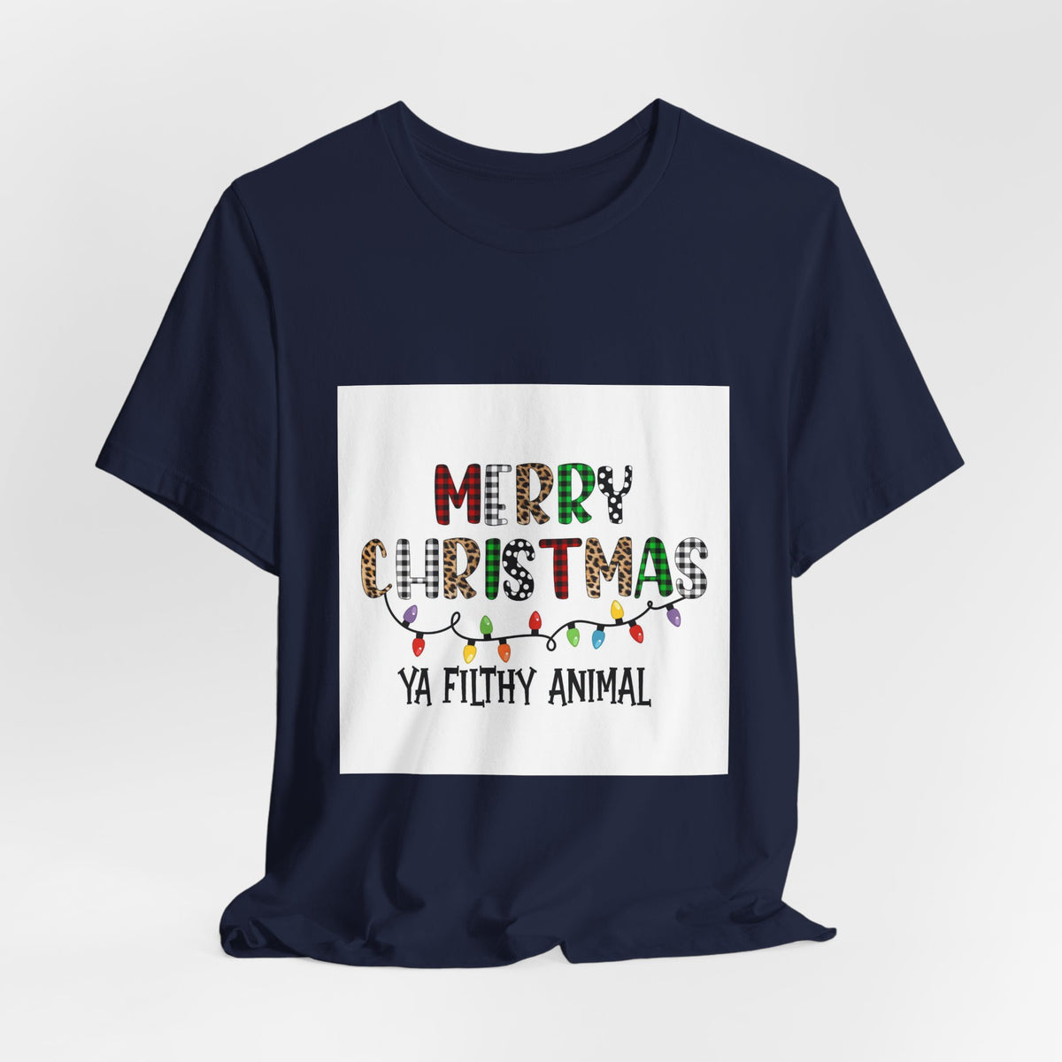 Merry Christmas Ya Filthy Animal T-Shirt – Funny Holiday Tee with Festive Lights