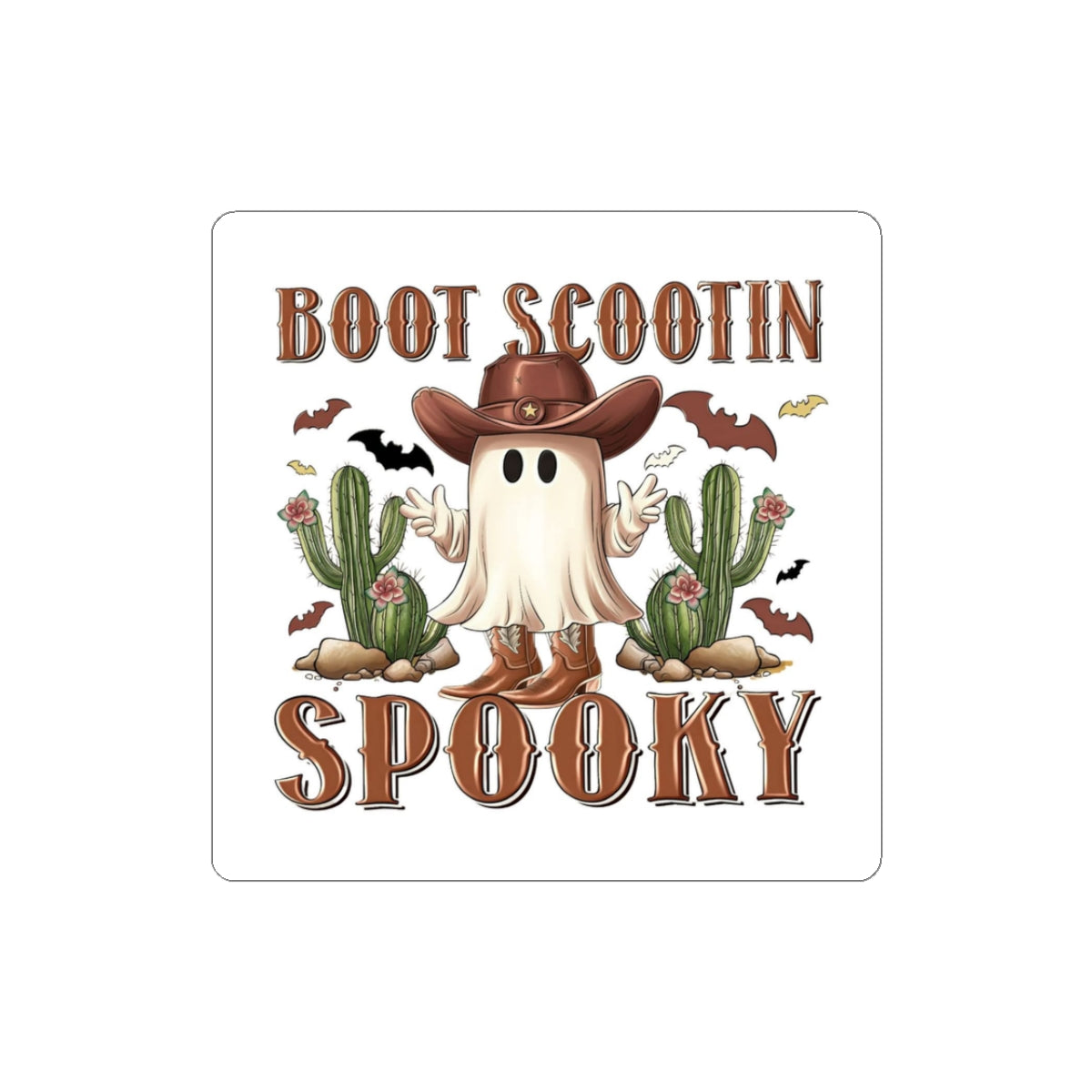 Boot Scootin' Spooky Sticker — Western Ghost Halloween Kiss-Cut Sticker