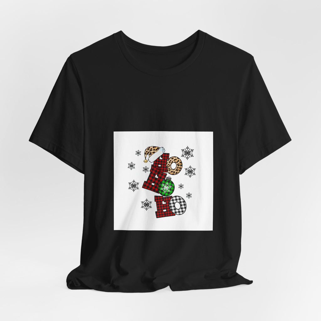 Ho Ho Ho Christmas Tee — Festive Plaid Santa Letters Shirt