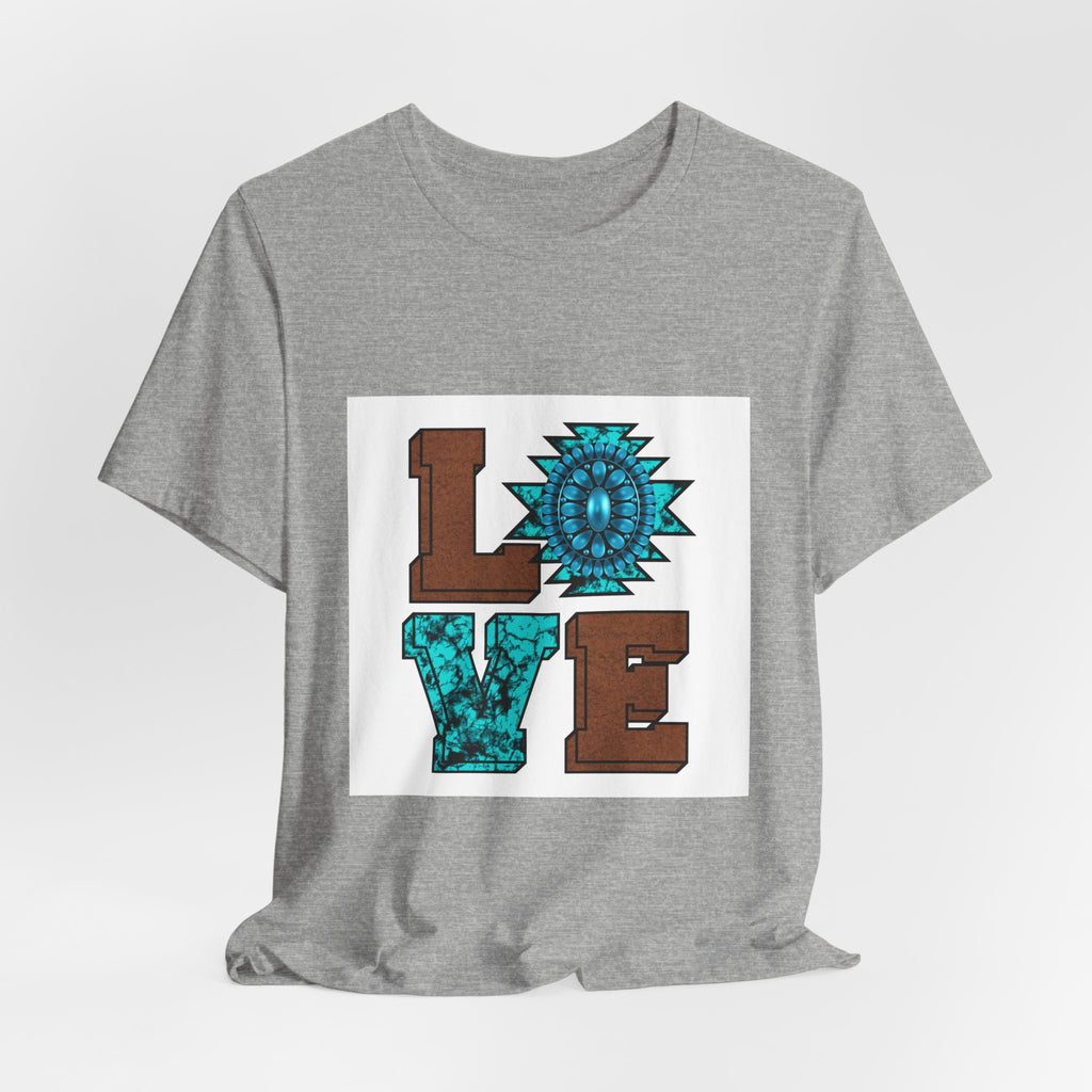 LOVE Southwestern Graphic Tee — Turquoise & Brown Rustic Sunflower Design