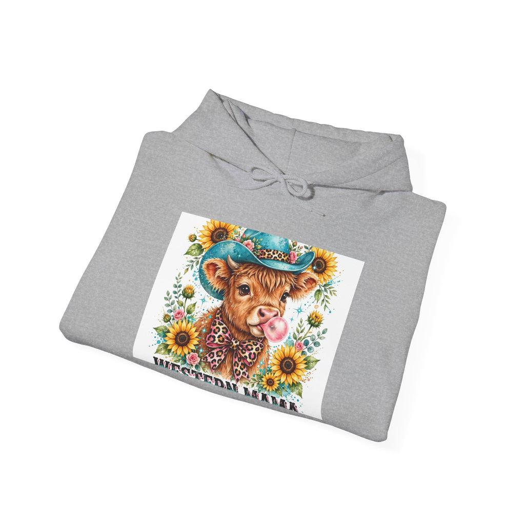 Cowgirl Cow Hoodie — Whimsical Sunflower Farm Animal Sweatshirt