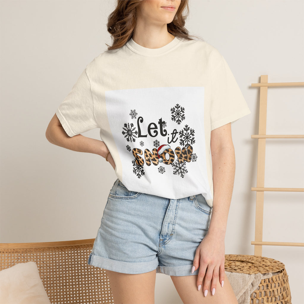 Let It Snow Leopard Print T-Shirt — Winter Snowflake Holiday Tee