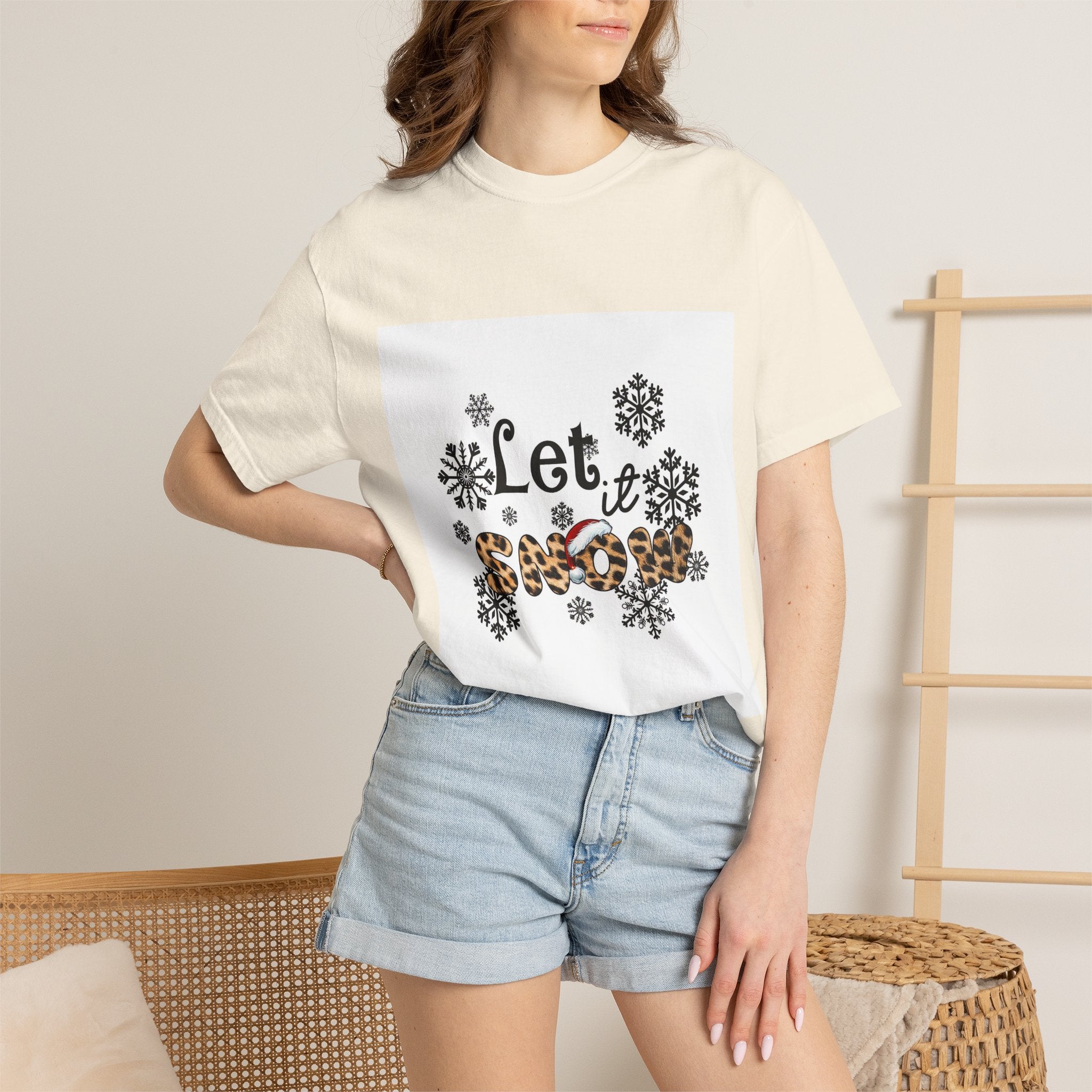 Let It Snow Leopard Print T-Shirt — Winter Snowflake Holiday Tee