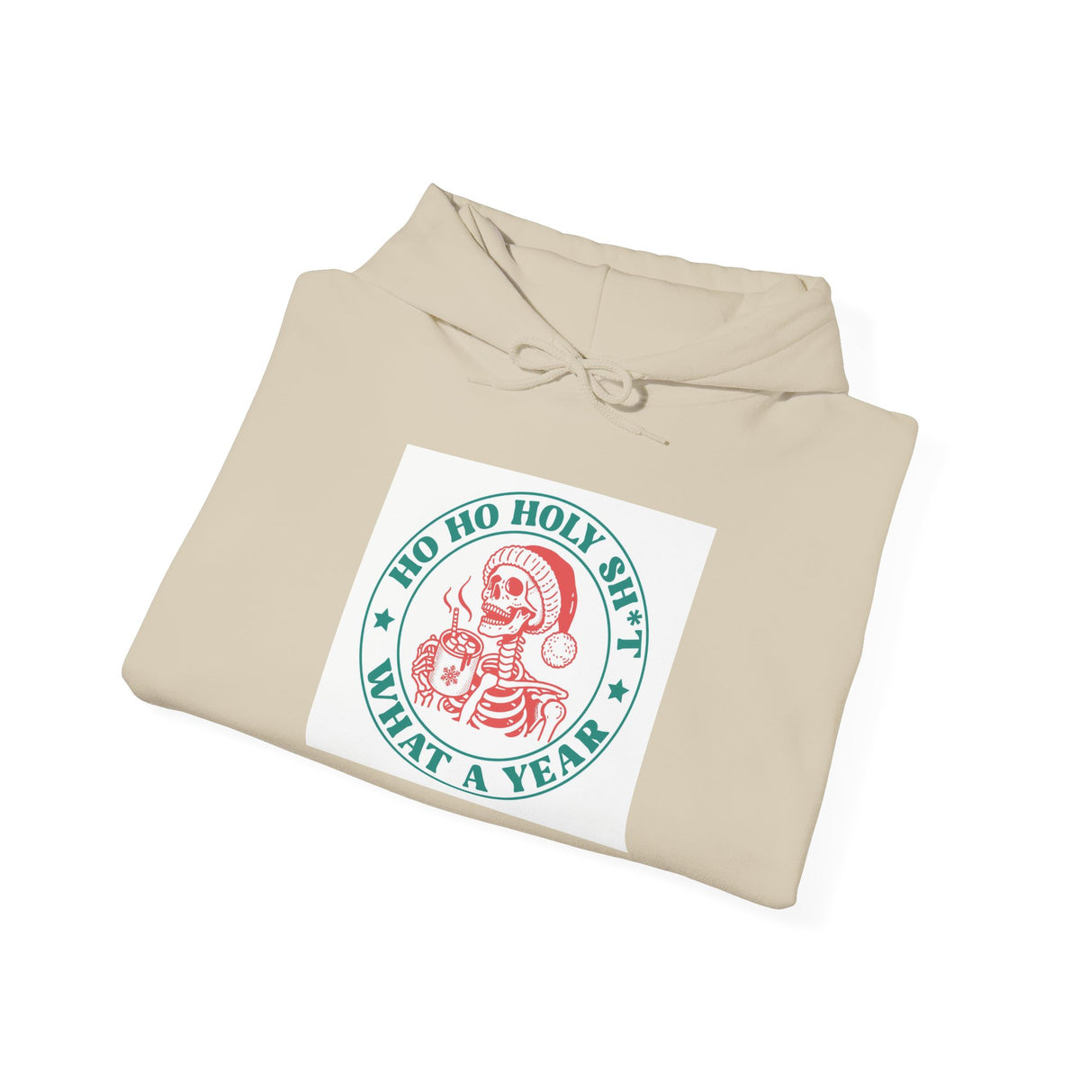 Vintage Santa Badge Hoodie — "Ho Ho Holy Shit What A Year" Christmas Sweatshirt