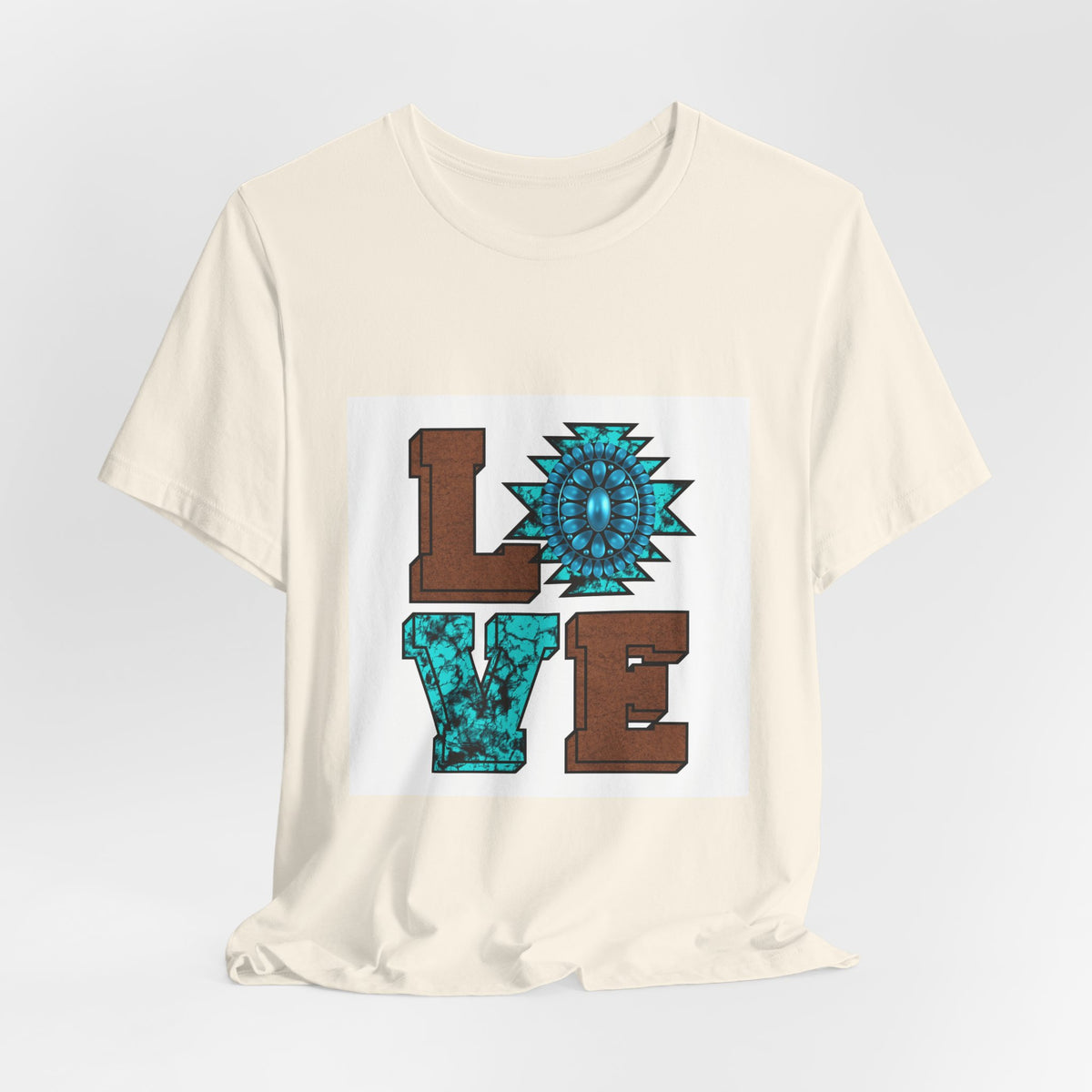 LOVE Southwestern Graphic Tee — Turquoise & Brown Rustic Sunflower Design