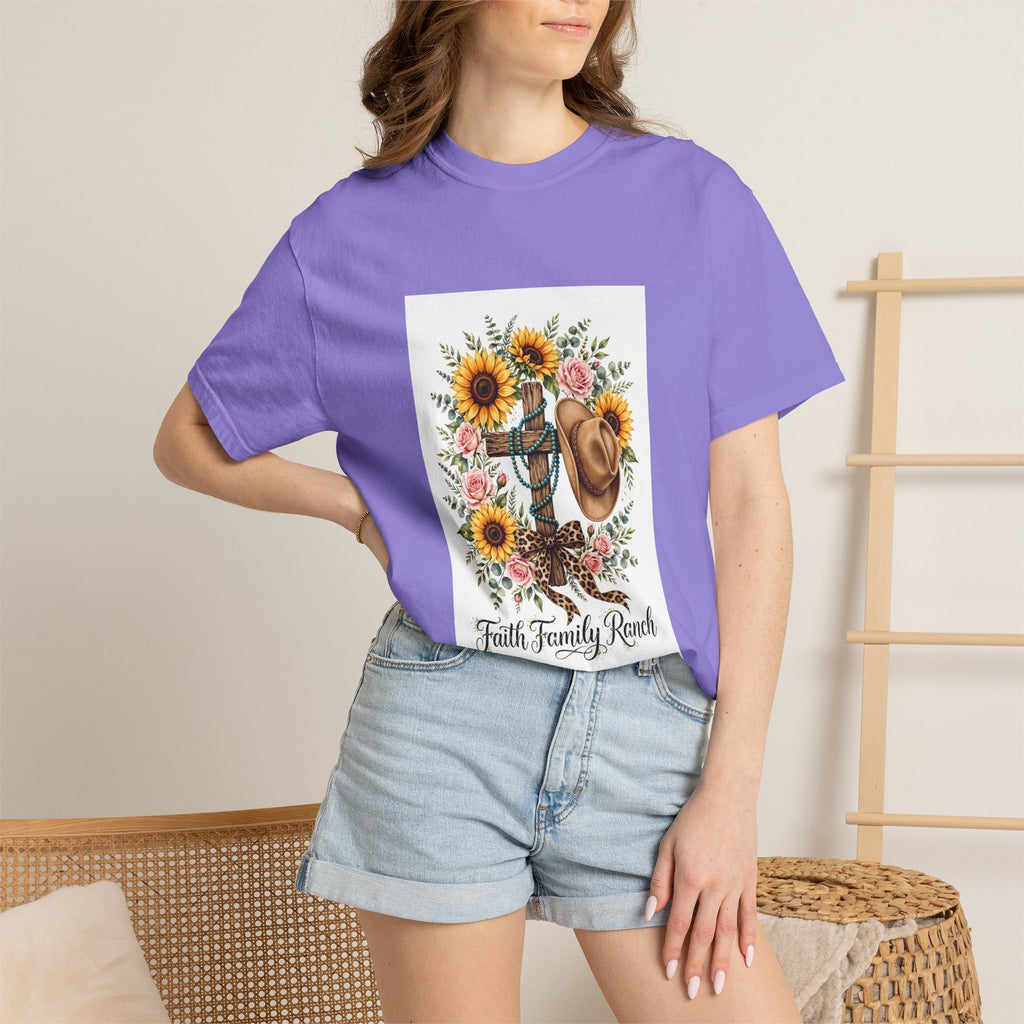 Faith Family Ranch T-Shirt — Sunflower Cowboy Hat Graphic Tee
