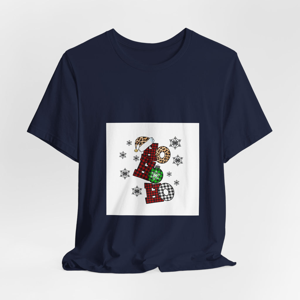 Ho Ho Ho Christmas Tee — Festive Plaid Santa Letters Shirt