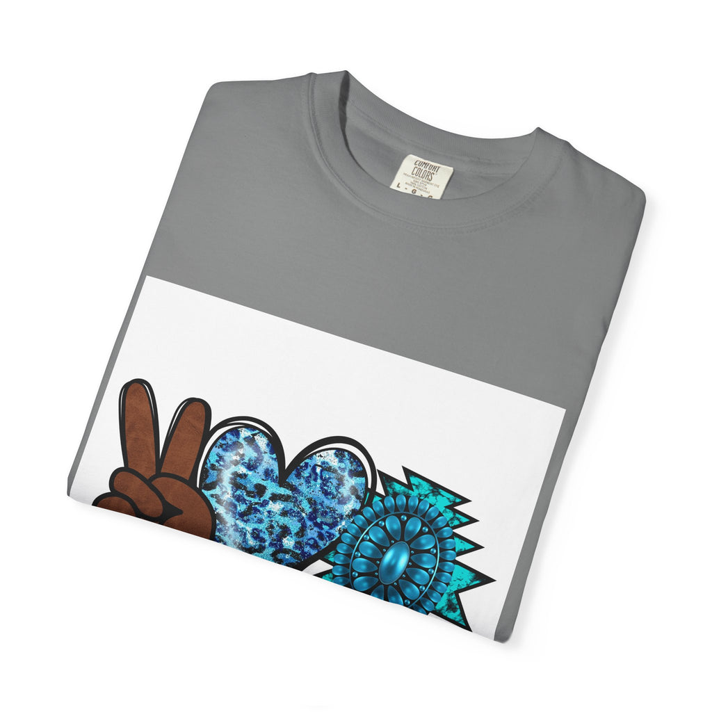 Peace Love Turquoise T-Shirt — Boho Peace Sign & Heart Graphic Tee