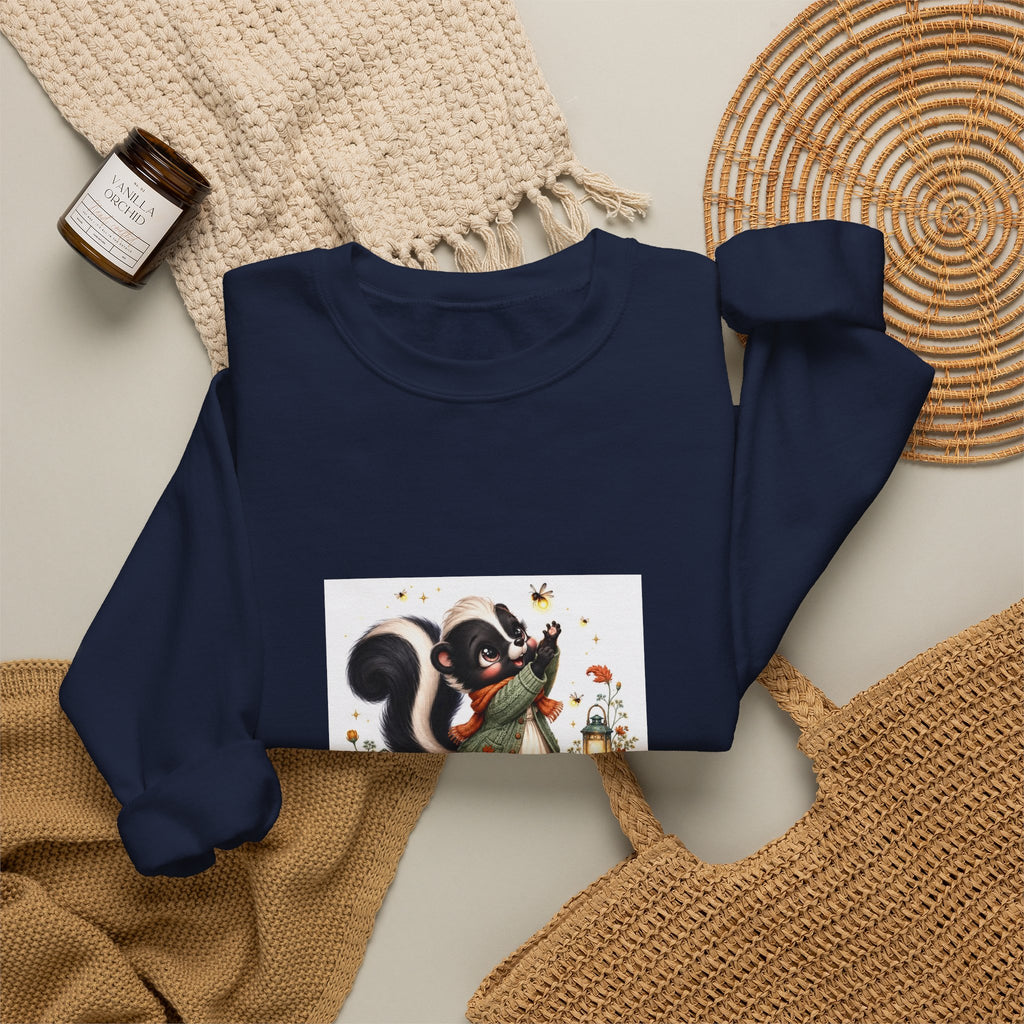 Skunk Holiday Crewneck Sweatshirt — "Chasing the Last Frost" Cute Winter Graphic