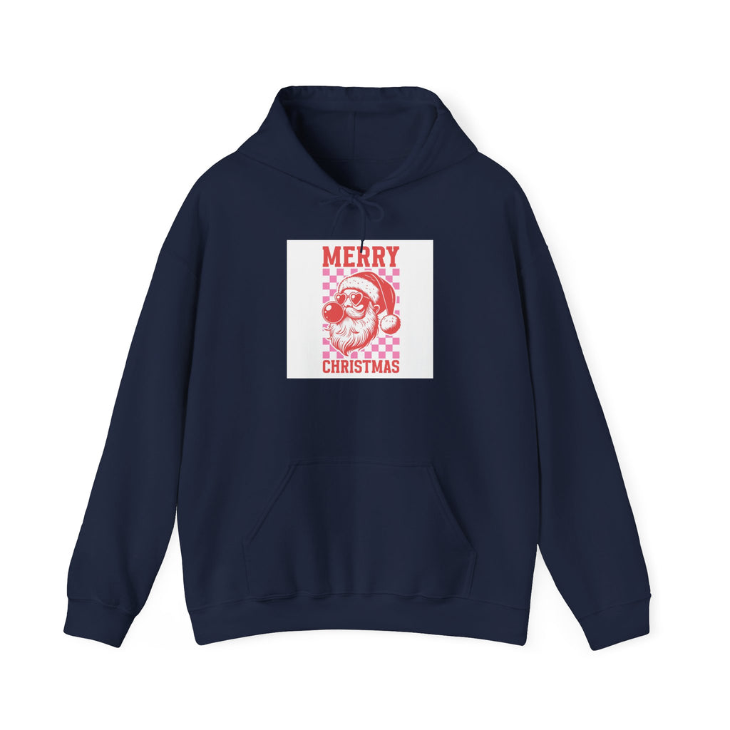Santa Checkered "Merry Christmas" Hoodie - Retro Holiday Sweatshirt