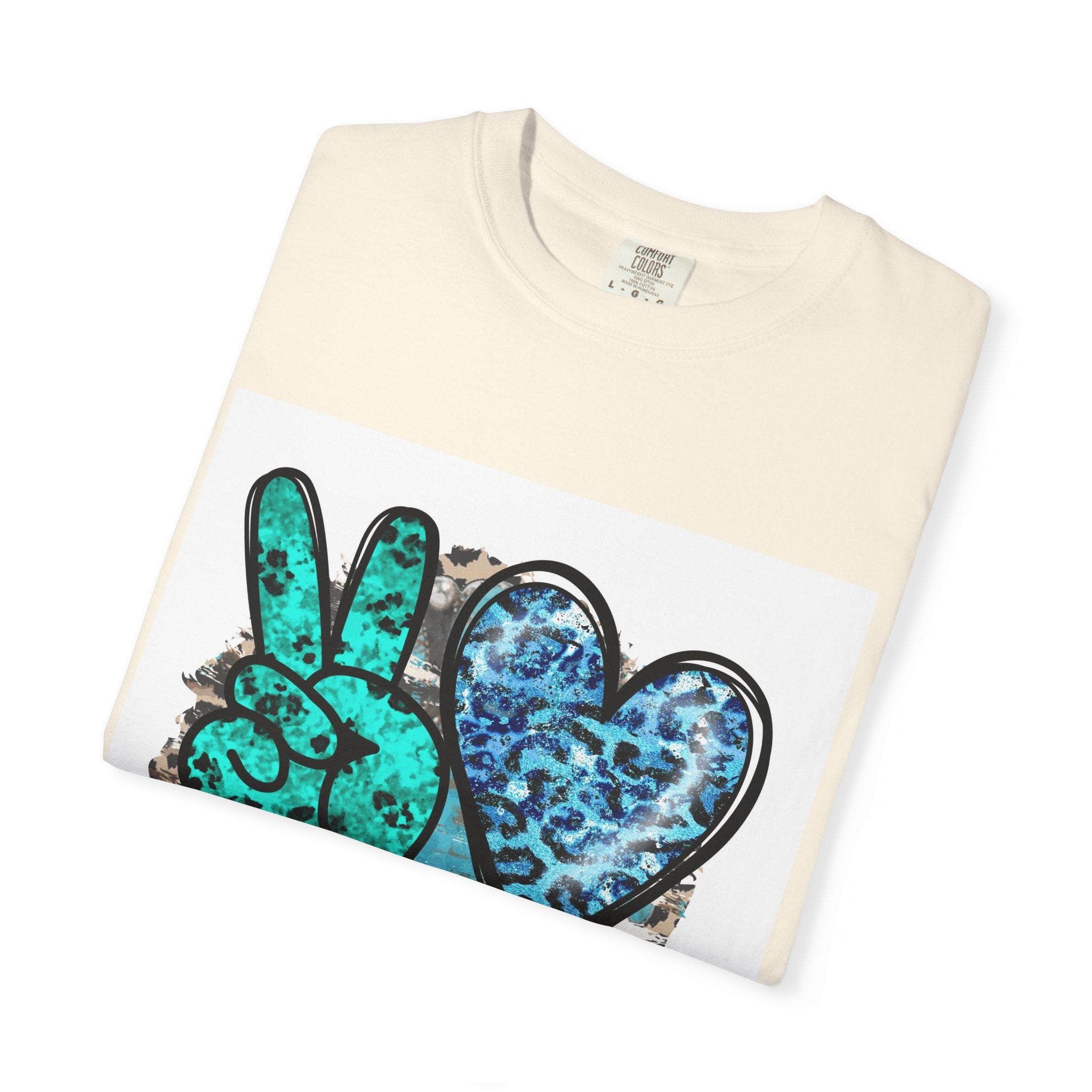 Peace Love Rodeo T‑Shirt — Turquoise Leopard Graphic Rodeo Tee