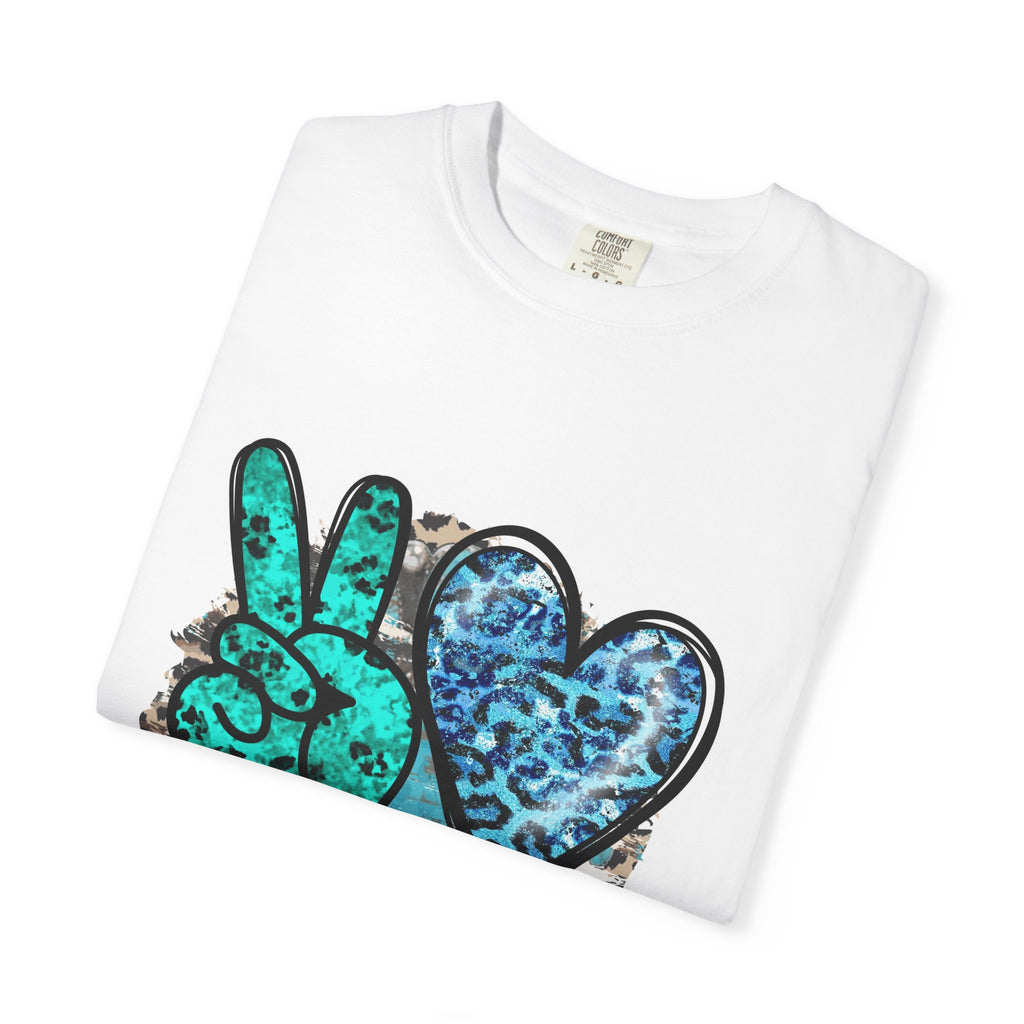 Peace Love Rodeo T‑Shirt — Turquoise Leopard Graphic Rodeo Tee