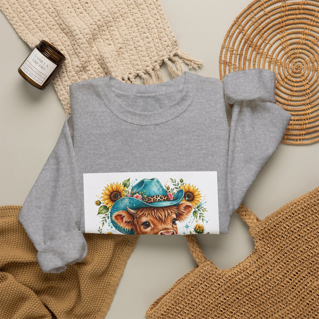 Western Mama Cow Sweatshirt — Sunflower Cowboy Cow Graphic Crewneck