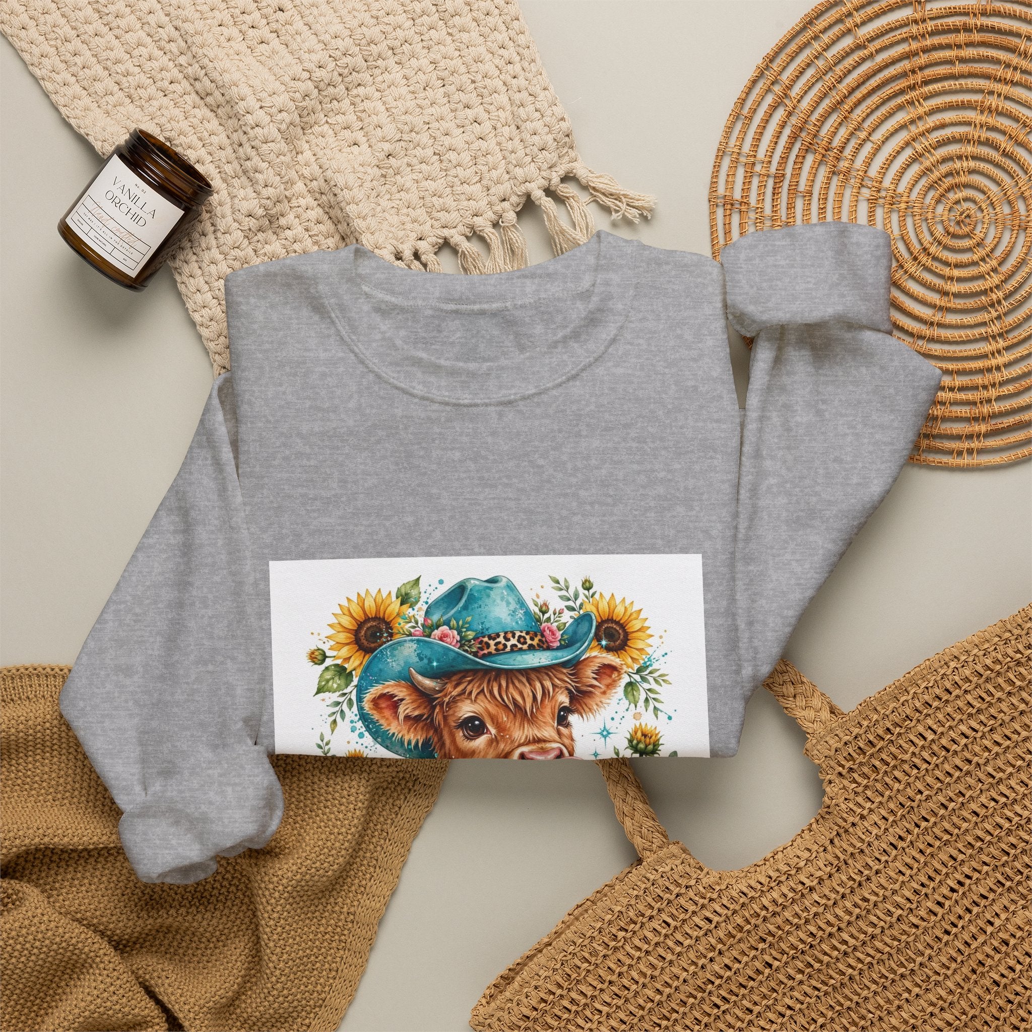 Western Mama Cow Sweatshirt — Sunflower Cowboy Cow Graphic Crewneck