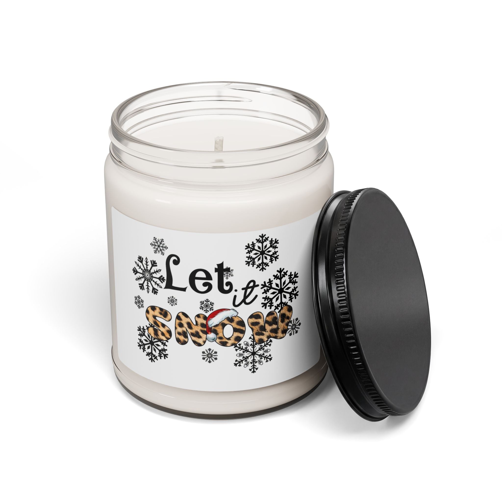 Scented Soy Candle 9oz — "Let It Snow" Leopard Print Holiday Candle