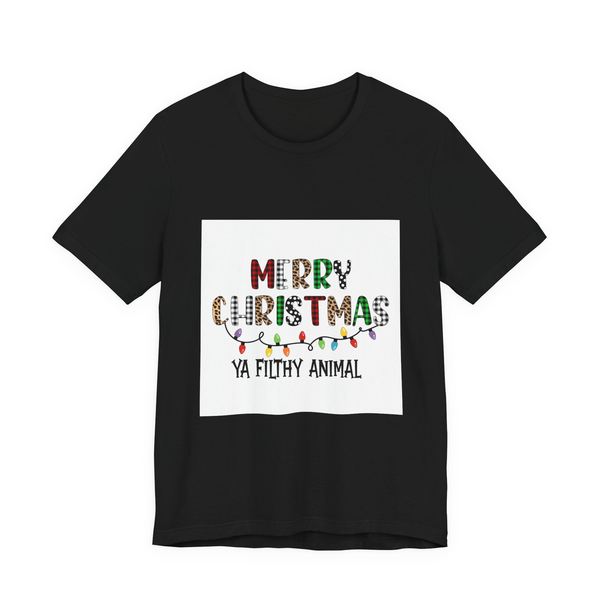 Merry Christmas Ya Filthy Animal T-Shirt – Funny Holiday Tee with Festive Lights