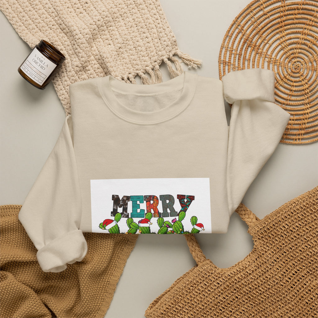 Christmas Cactus Sweatshirt — "Merry Christmas" Holiday Crewneck