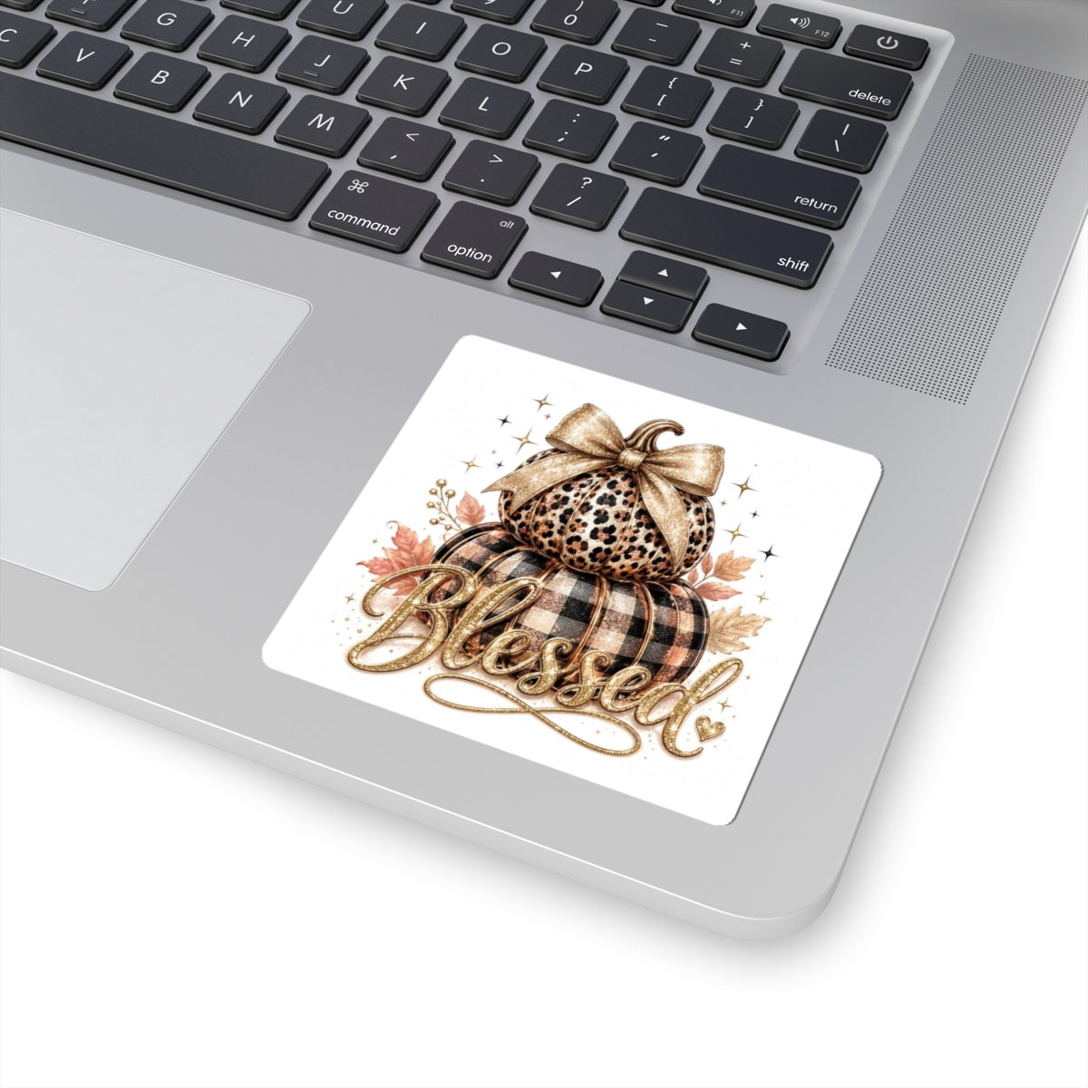 Blessed Fall Pumpkin Sticker — Leopard & Buffalo Plaid Kiss-Cut Sticker