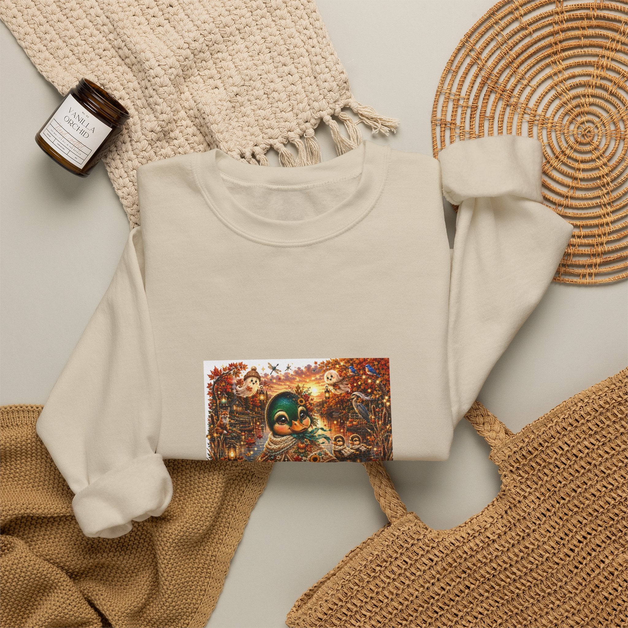 Autumn Sunset Skull Crewneck Sweatshirt – 'Still Waters' Vintage Halloween Graphic
