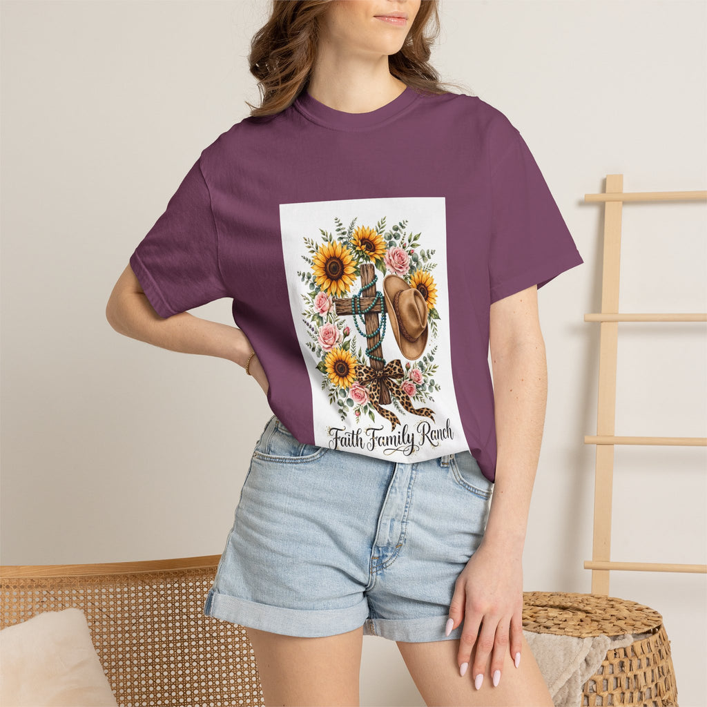 Faith Family Ranch T-Shirt — Sunflower Cowboy Hat Graphic Tee