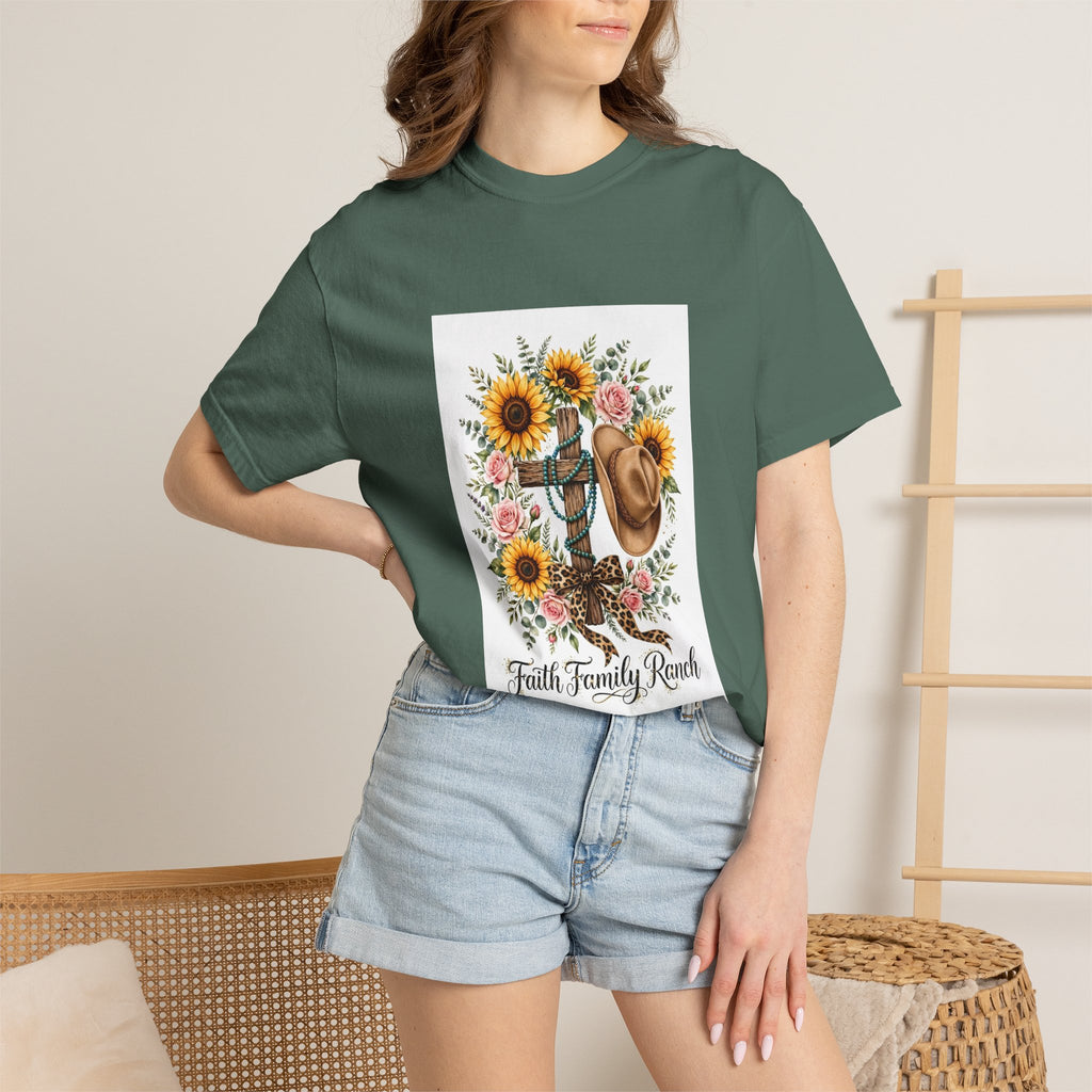 Faith Family Ranch T-Shirt — Sunflower Cowboy Hat Graphic Tee