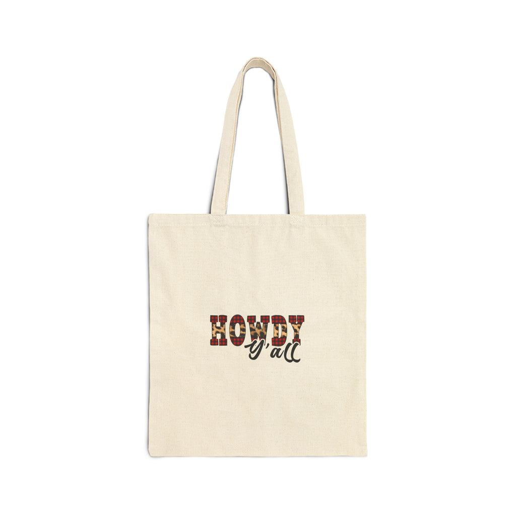 Tote Bag — "Howdy y'all" Western Plaid Cotton Canvas Shopper