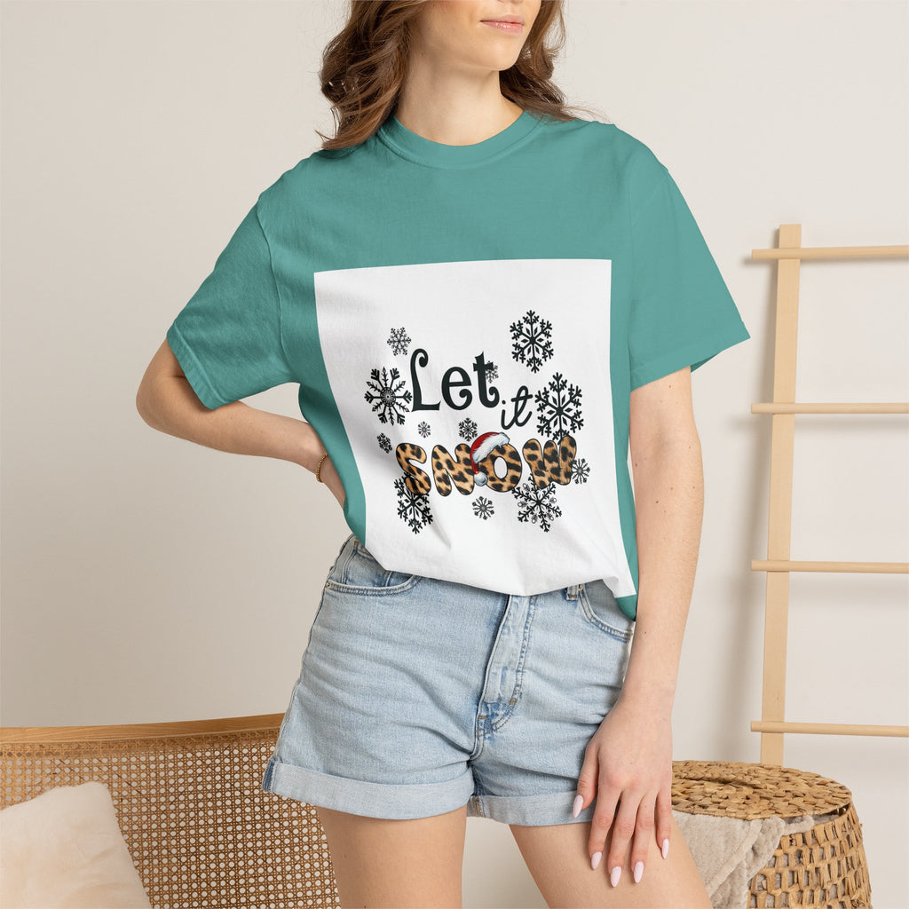 Let It Snow Leopard Print T-Shirt — Winter Snowflake Holiday Tee