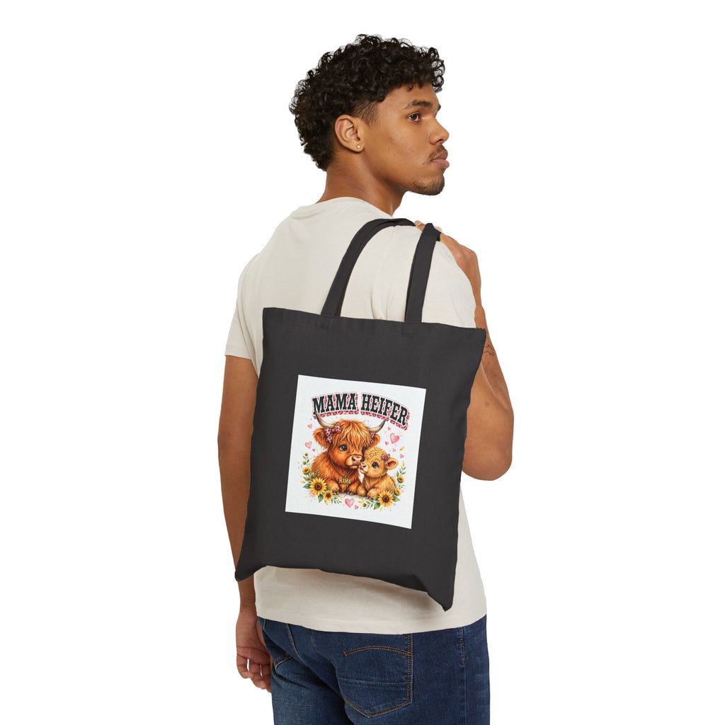 Mama Heifer Tote Bag — Cute Cow Mom Canvas Grocery & Farm Market Tote