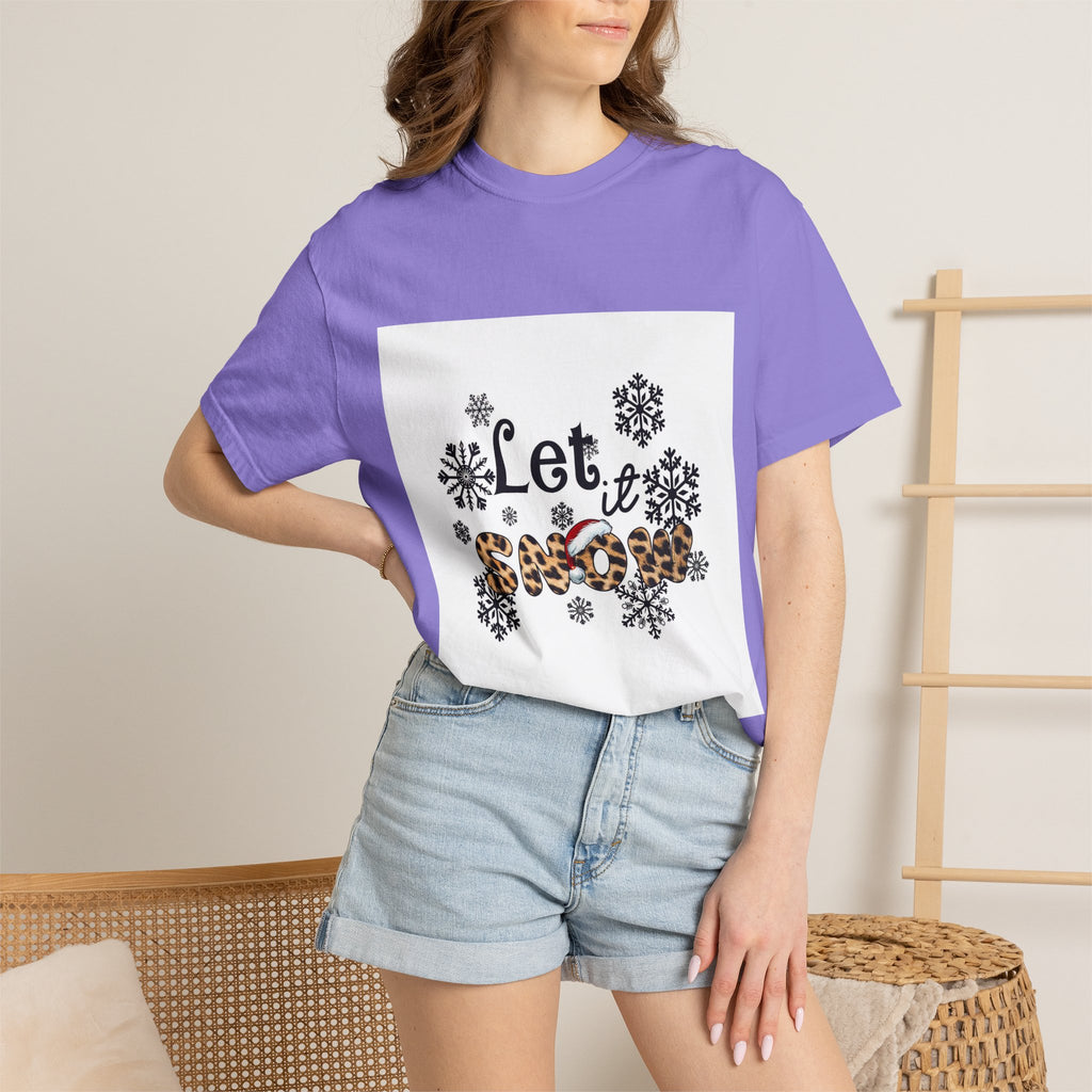 Let It Snow Leopard Print T-Shirt — Winter Snowflake Holiday Tee