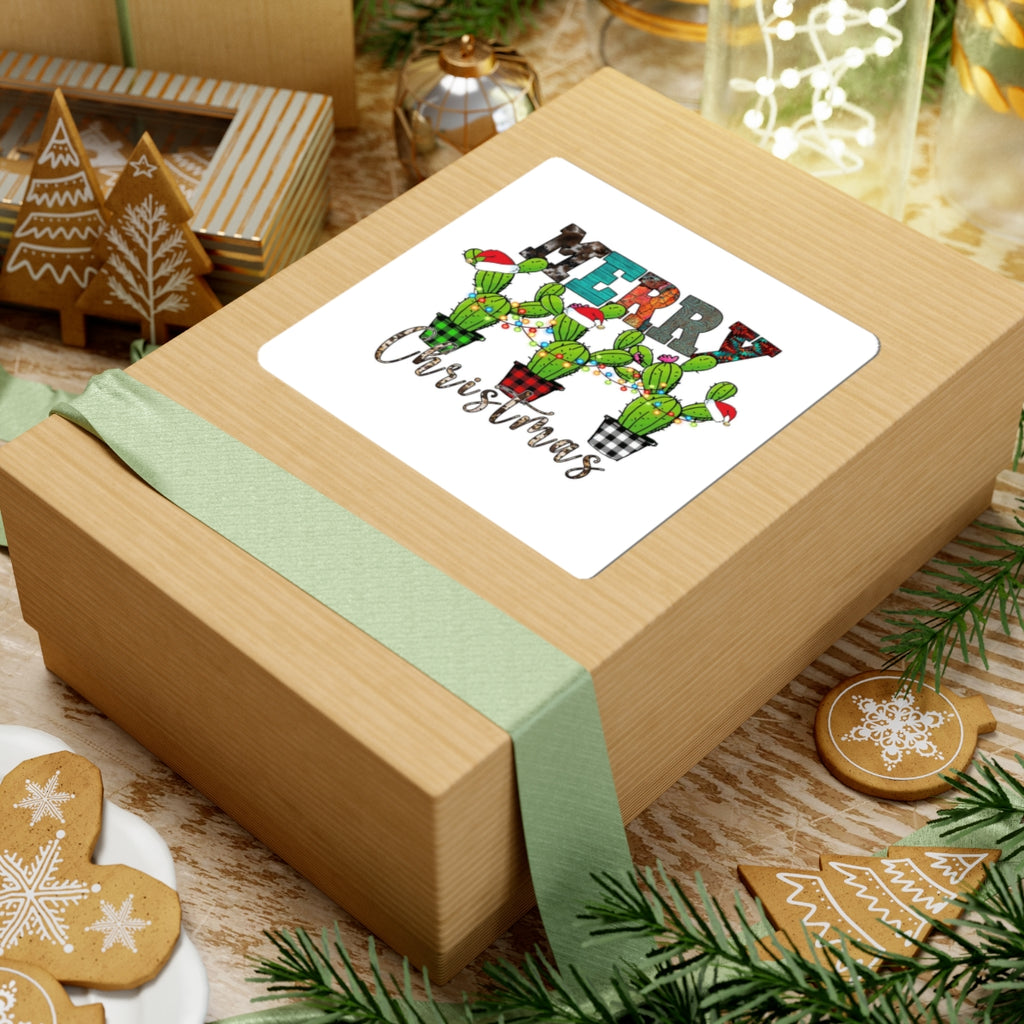Merry Christmas Cactus Stickers — Festive Kiss-Cut Decals