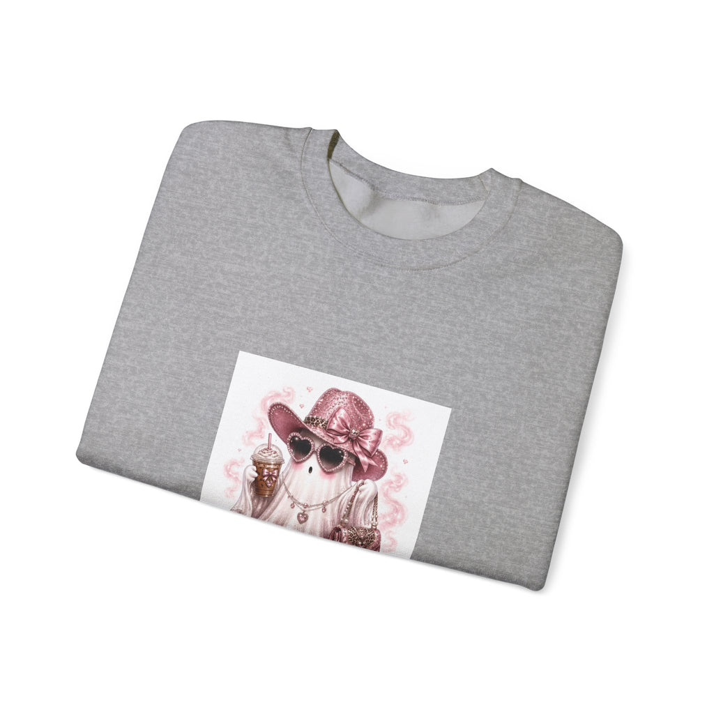 Ghost in Shades Crewneck Sweatshirt — Cute Pink Halloween Ghost Graphic