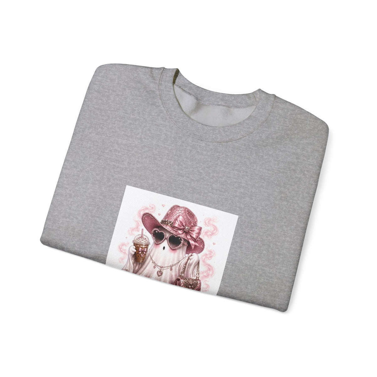 Ghost in Shades Crewneck Sweatshirt — Cute Pink Halloween Ghost Graphic