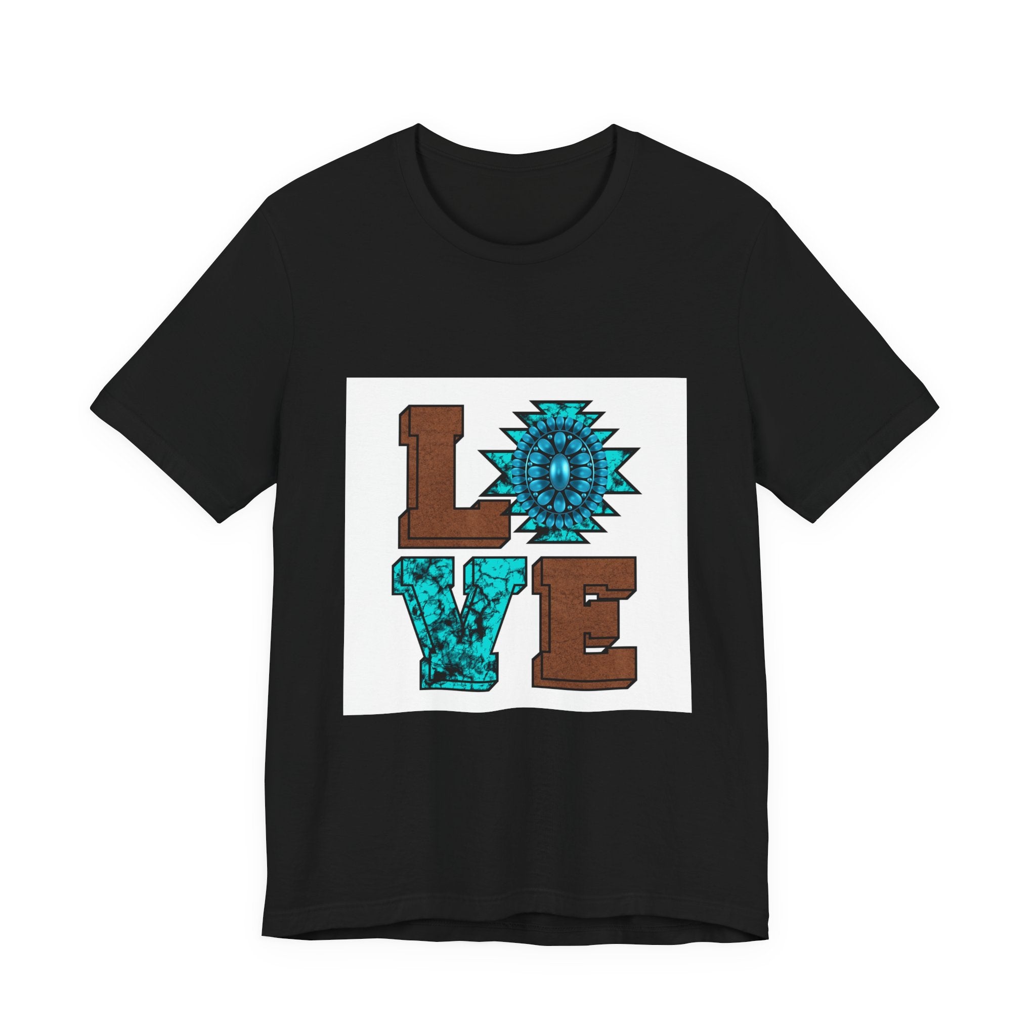 LOVE Southwestern Graphic Tee — Turquoise & Brown Rustic Sunflower Design