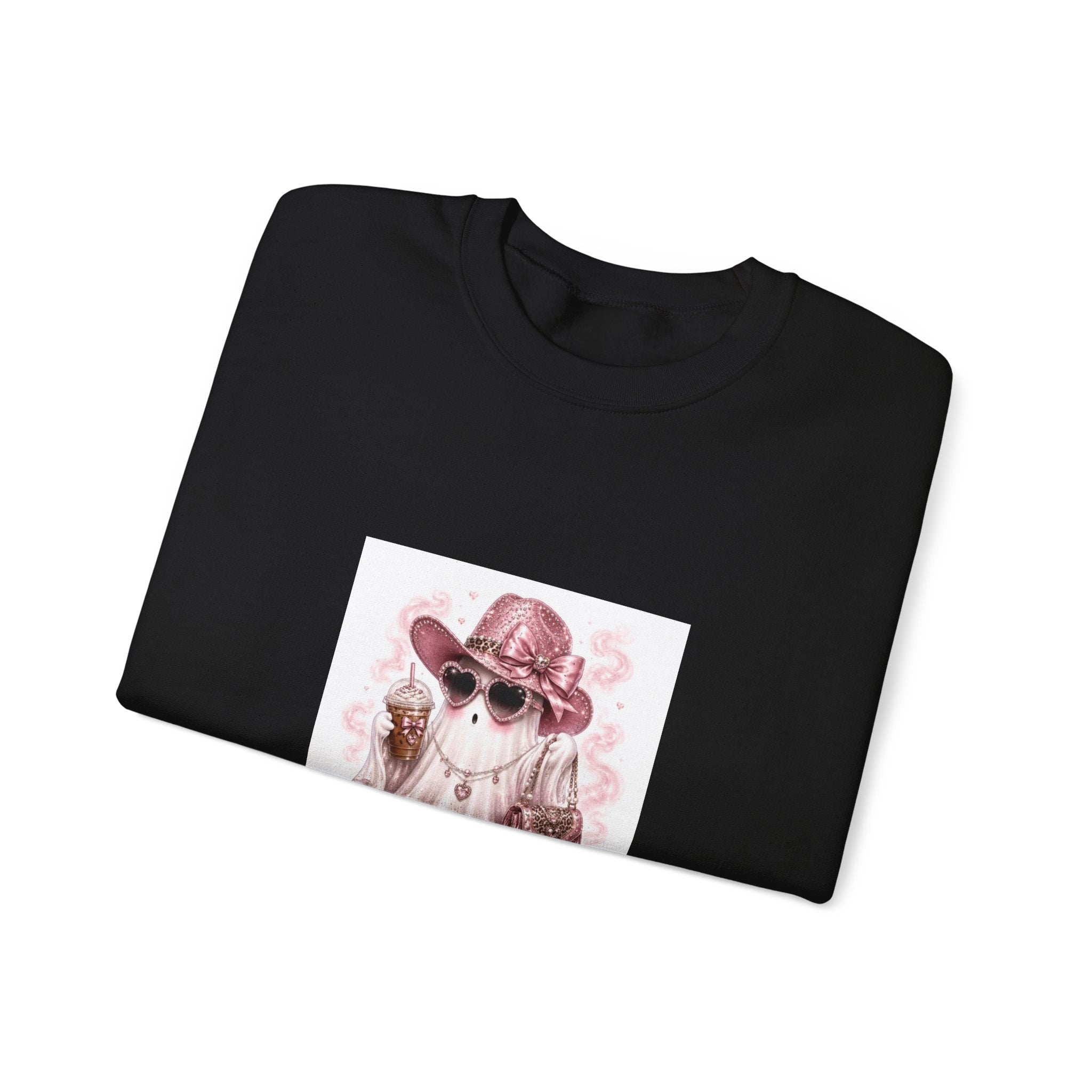 Ghost in Shades Crewneck Sweatshirt — Cute Pink Halloween Ghost Graphic