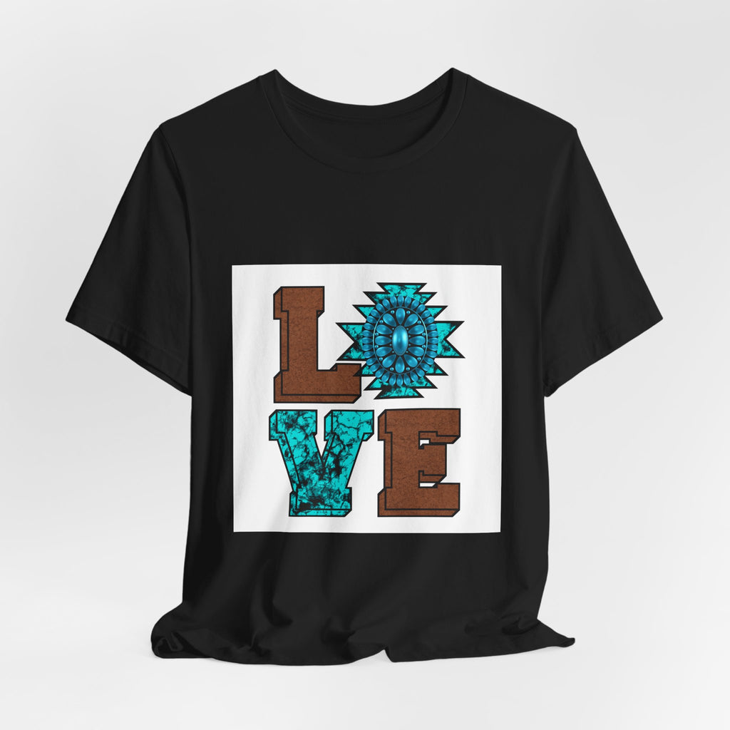 LOVE Southwestern Graphic Tee — Turquoise & Brown Rustic Sunflower Design