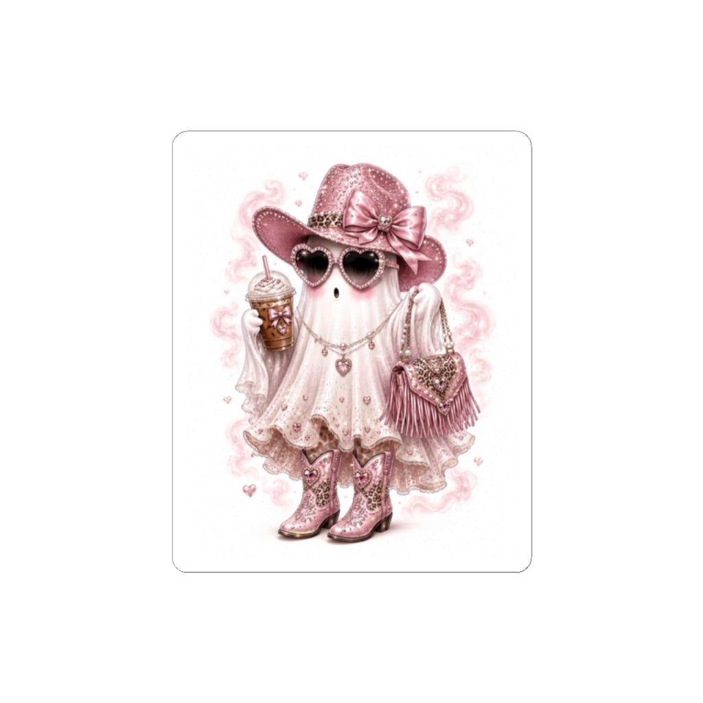 Glam Ghost Sticker — Pink Cowgirl Cute Sticker for Laptops & Planners