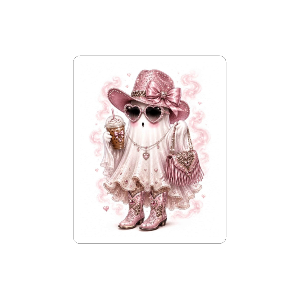 Glam Ghost Sticker — Pink Cowgirl Cute Sticker for Laptops & Planners