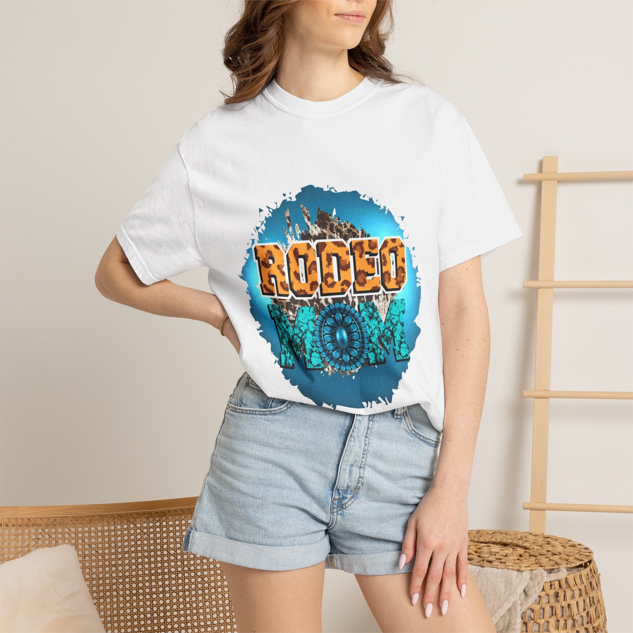 Rodeo Mom Graphic T-Shirt — Western Cowgirl Bronc & Turquoise Design