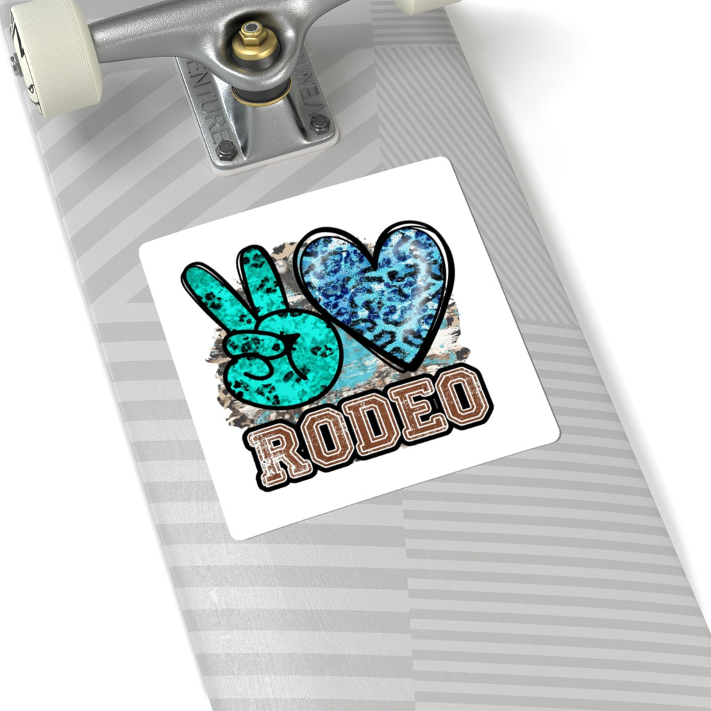 Peace + Heart Rodeo Sticker — Turquoise Leopard Kiss-Cut Decal