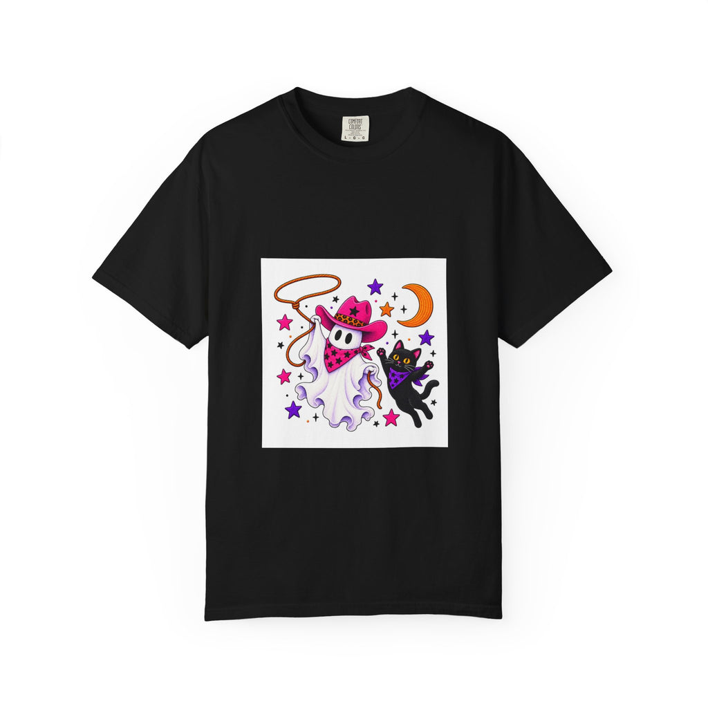 Cowboy Ghost and Black Cat Halloween T-Shirt
