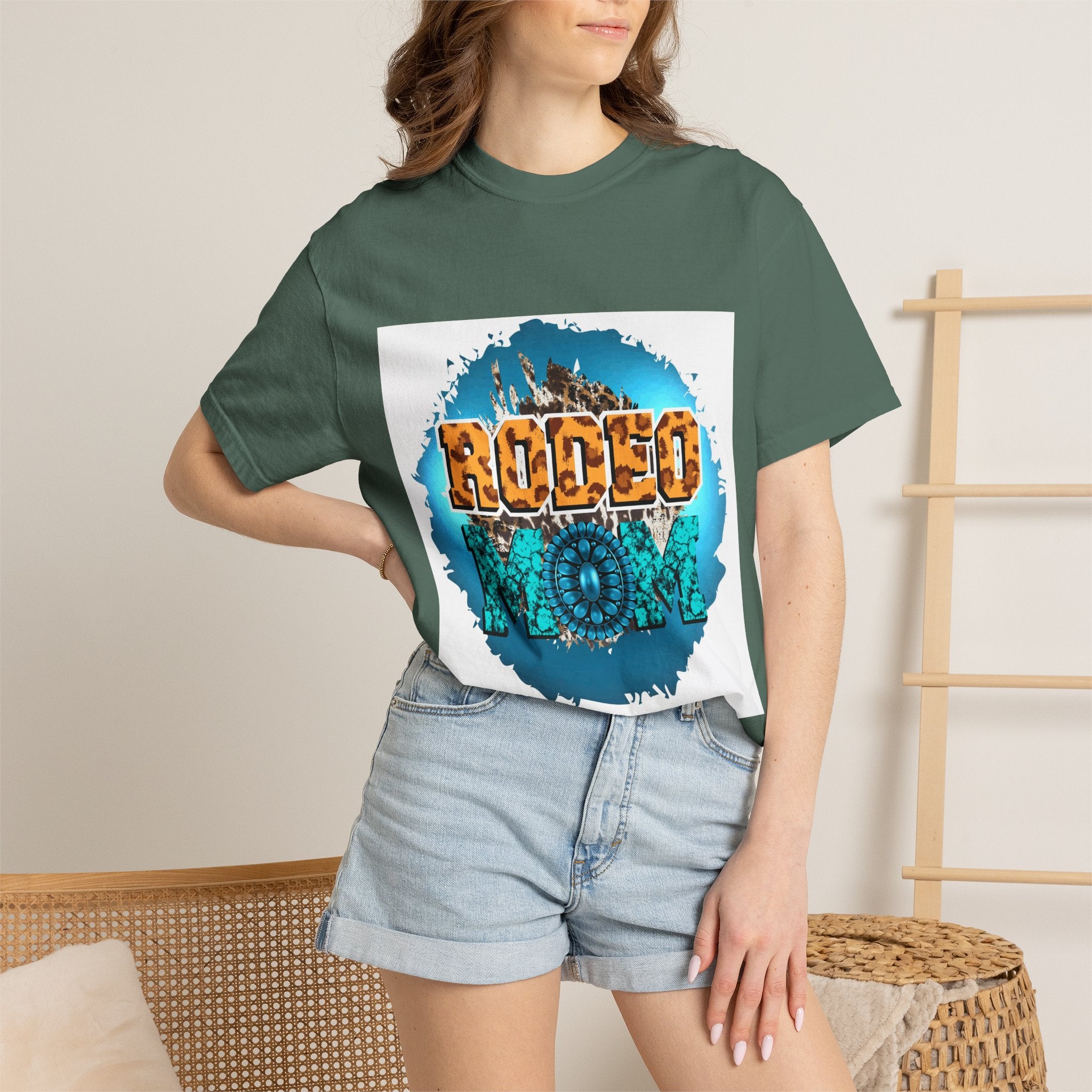 Rodeo Mom Graphic T-Shirt — Western Cowgirl Bronc & Turquoise Design